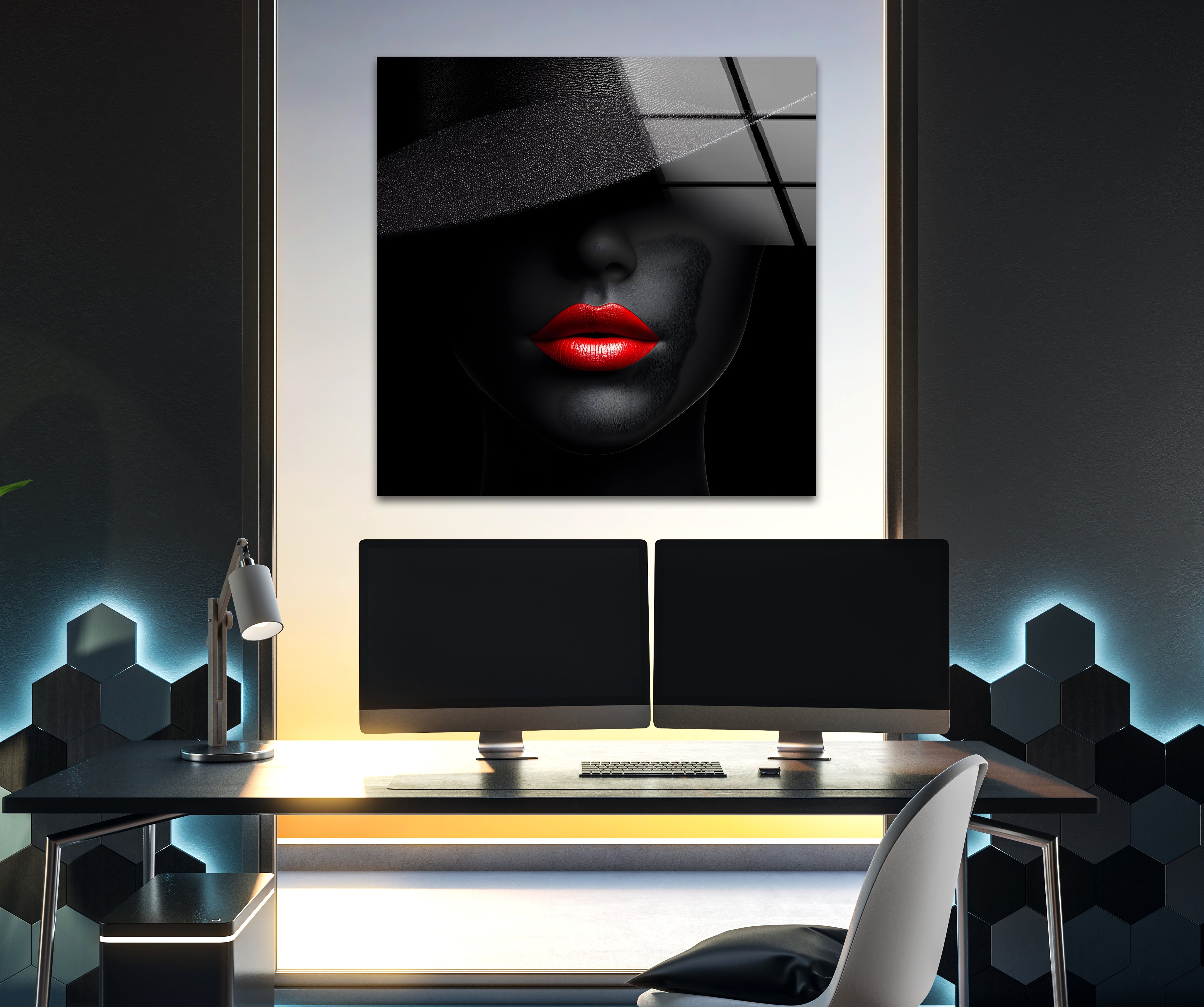 Stunning Black and White Portrait of a Beautiful Woman - Elegant Glass Wall Art Decor for Living Room, Bedroom & Office