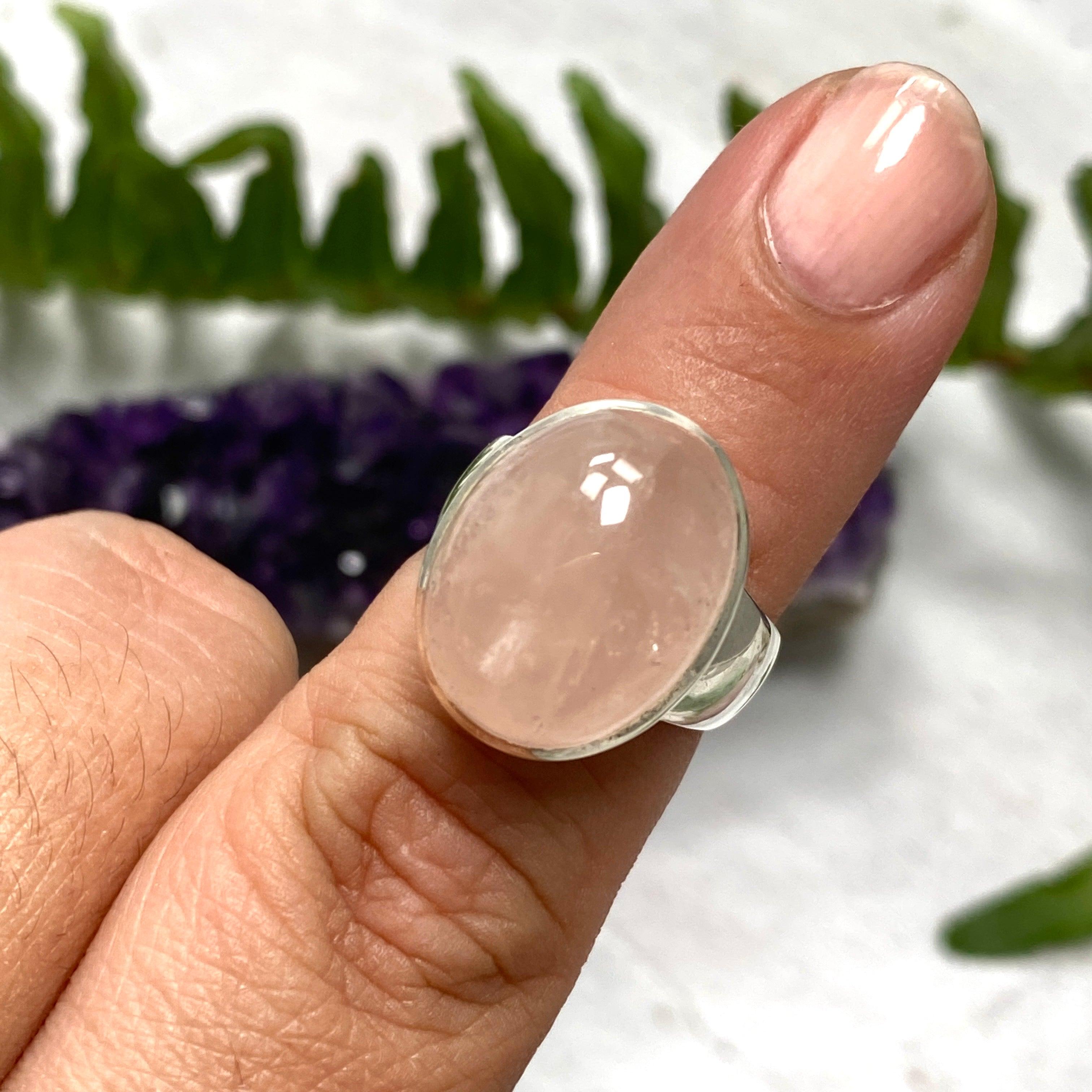 Rose Quartz Oval Cabochon Ring Size 7 - KRGJ2041 | Healing Crystal Jewelry for Meditation & Spiritual Balance