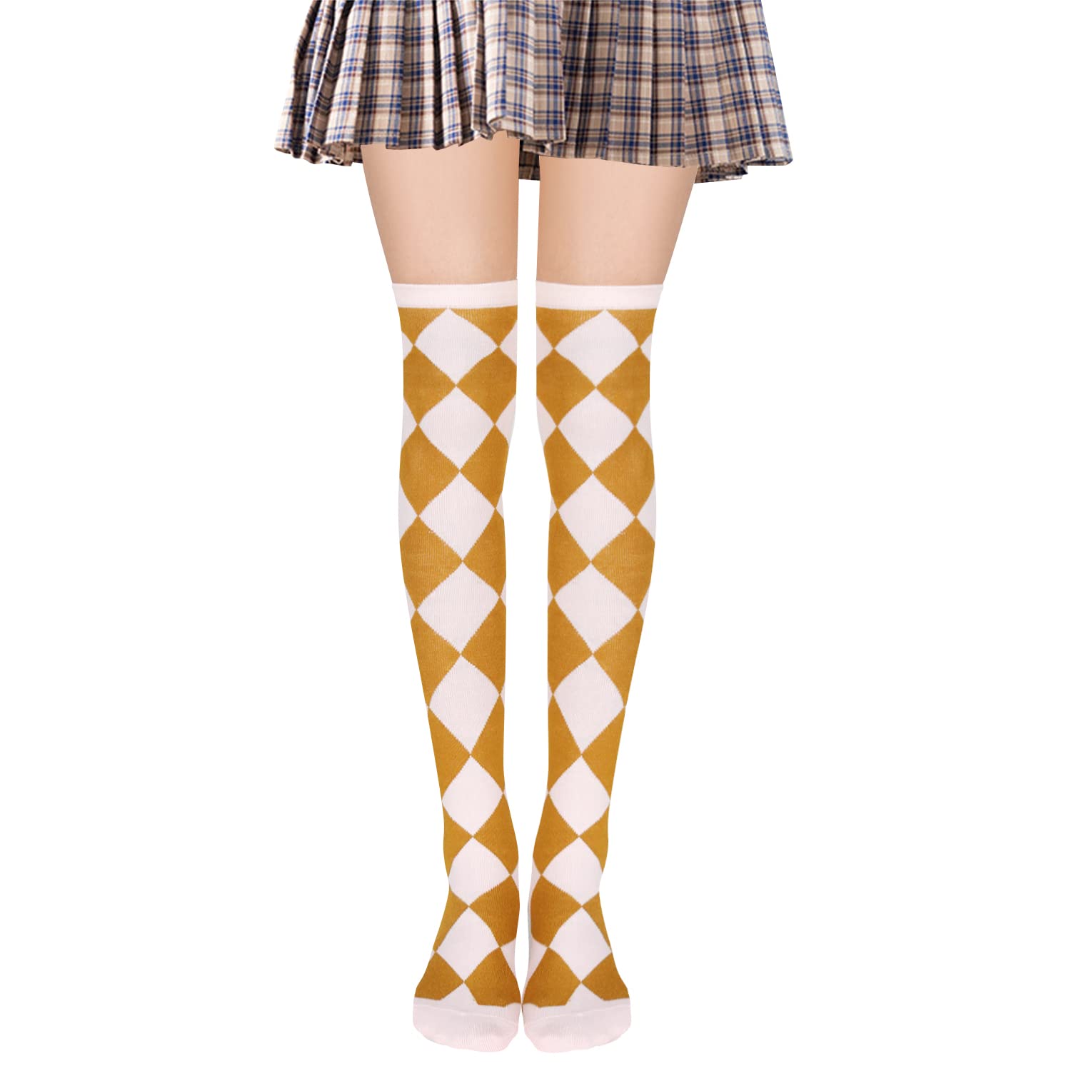 Benefeet Women's Thigh High Argyle Socks - Fun Striped Over Knee Stockings for Party & Cosplay
