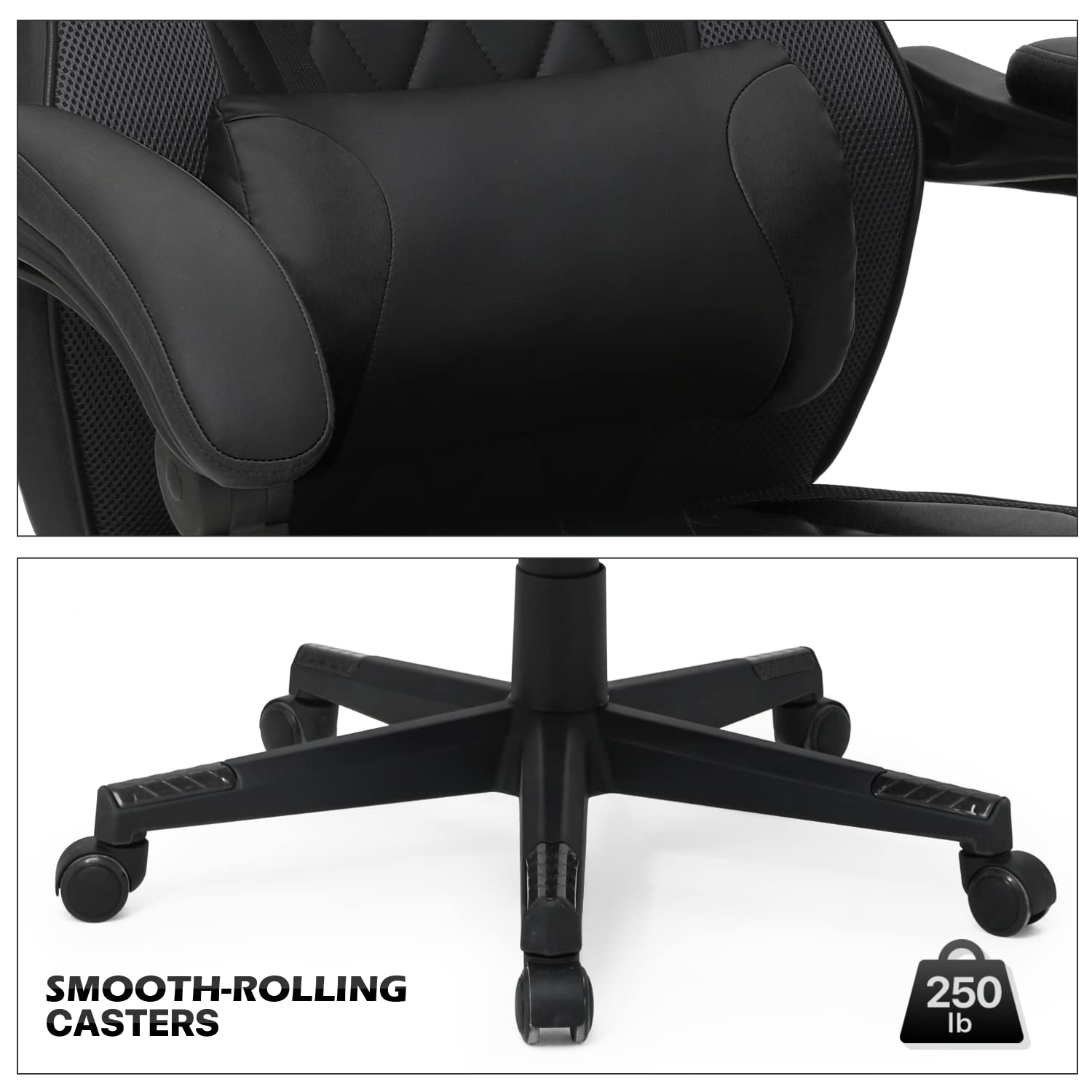 MoNiBloom Ergonomic Gaming Chair with Retractable Footrest & Lumbar Support - 360° Swivel Racing Style PU Leather Computer Chair for Home, Office & Bedroom - Adjustable Headrest & Comfortable Seat for Long Gaming Sessions, Work & Relaxation (Black)