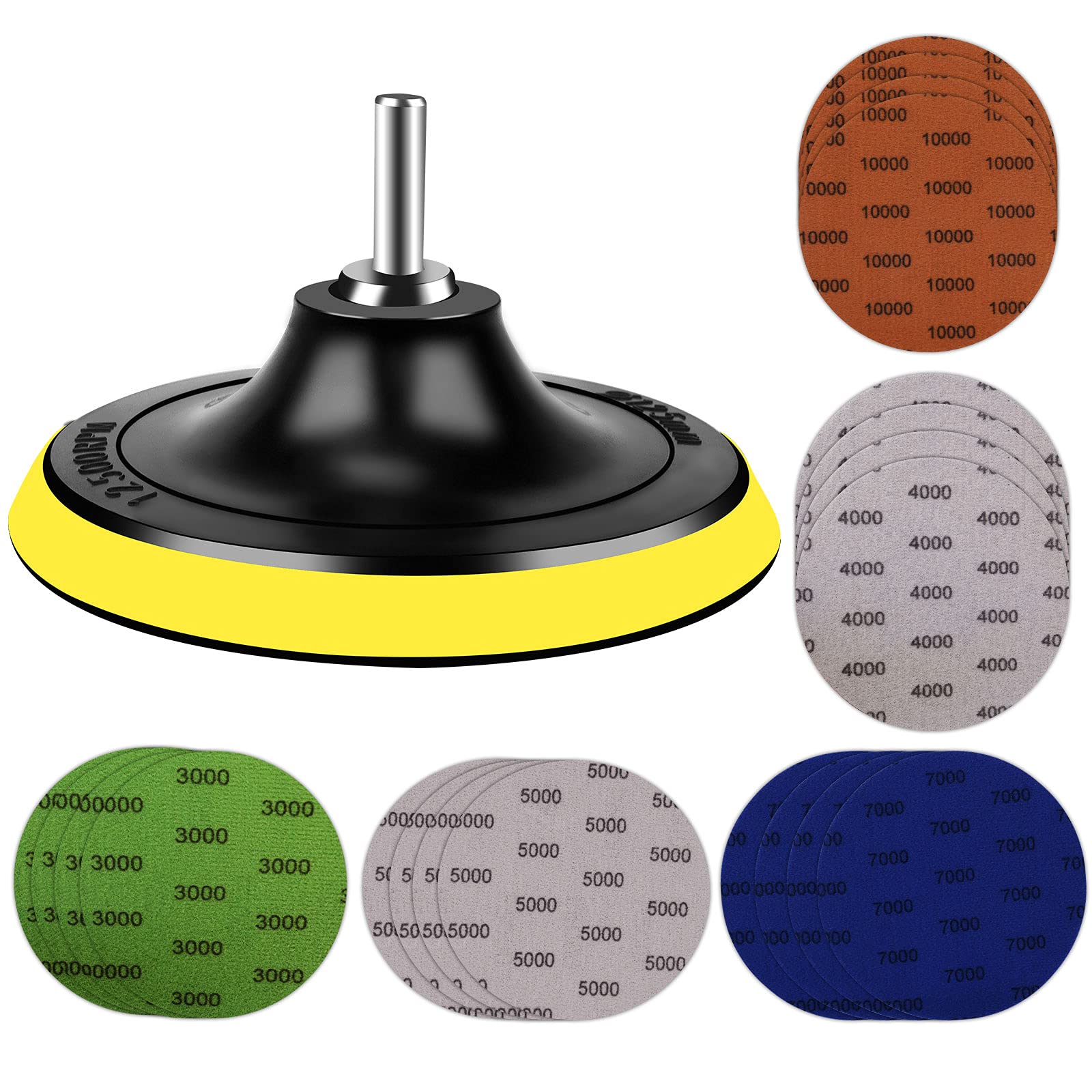 20PCS Wet Dry Sandpaper Set 3000-10000 Grit with 5-inch Hook & Loop Backing Pad - Premium Abrasive Discs for Orbital Sander Polishing, Auto Detailing & Woodworking Projects