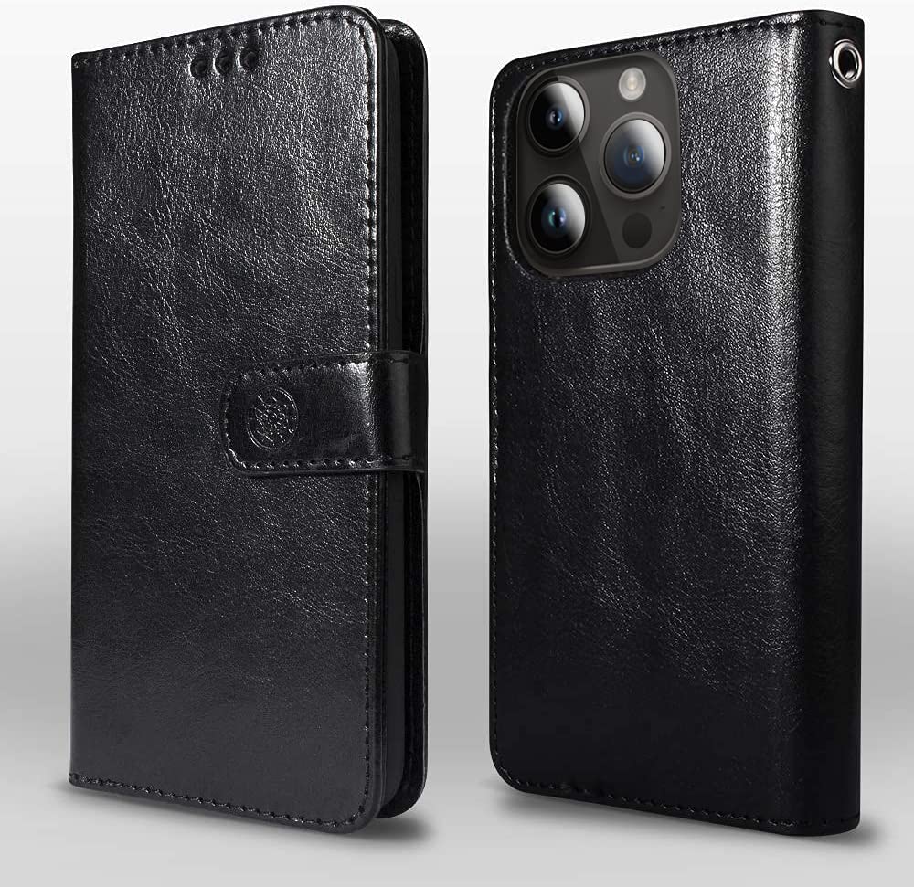 Premium Vegan Leather Magnetic Wallet Case for iPhone 15 Pro Max 6.7