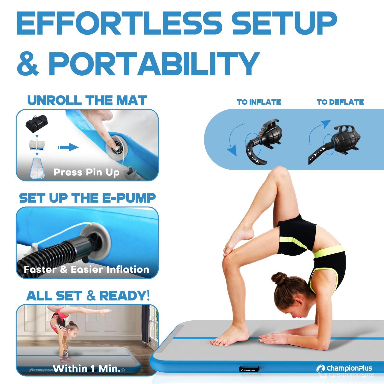 Inflatable Gymnastics Air Mat - 4/8 Inch Thick Tumbling Track for Home Training, Cheerleading & Water Yoga (10ft/13ft/16ft/20ft) with Electric Pump - Perfect for Indoor Workouts, Backyard Exercises & Kids Play