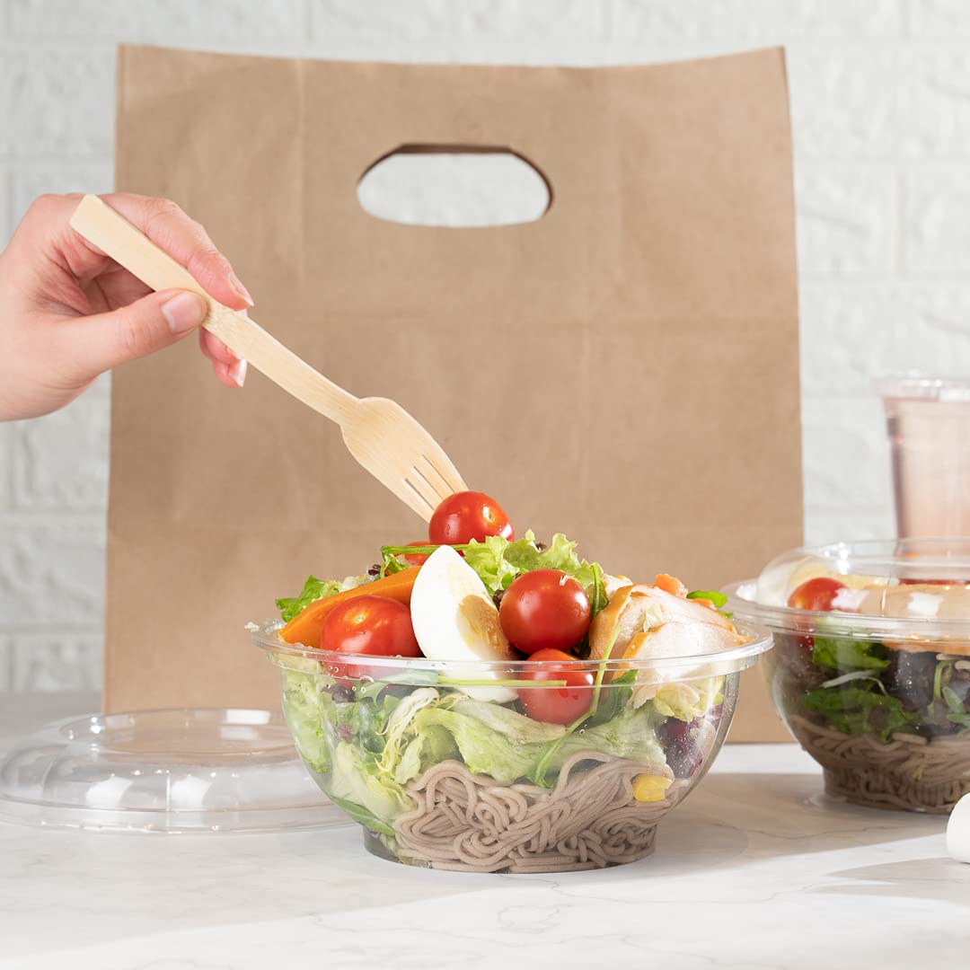 Thermo Tek 32oz Disposable Salad Bowls - 500 Pack Clear Round Plastic Deli Containers | Crack & Leak Proof | Eco-Friendly Food Storage | Perfect for Salads, Cold Meals, Picnics & Catering Events (Lids Sold Separately)