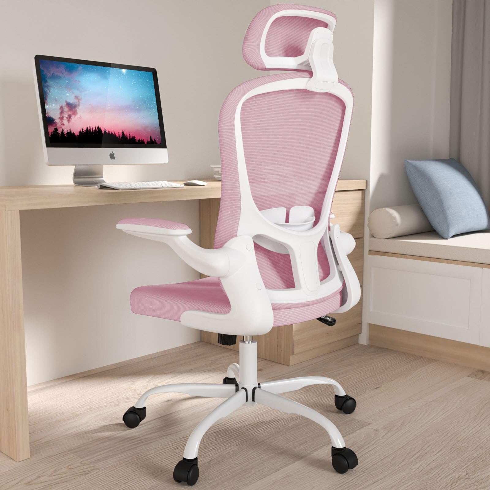Ergonomic High Back Office Chair with Adjustable Lumbar Support & Headrest - Breathable Mesh Swivel Task Chair with Flip-Up Armrests - Perfect for Home Office, Gaming & Workspace Comfort