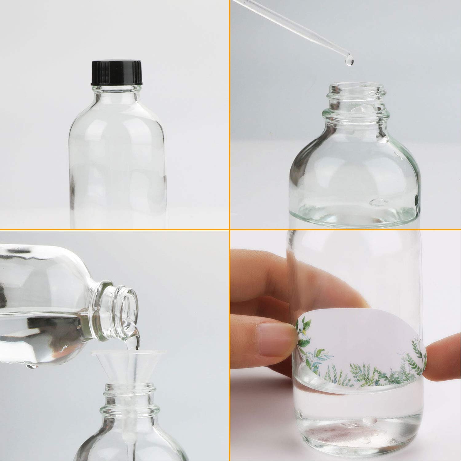 8oz Clear Glass Bottle Set of 20 - Reusable Airtight Glass Containers for Shampoo, Conditioner, Essential Oils, DIY Beauty Products - Perfect for Home, Salon & Travel Storage
