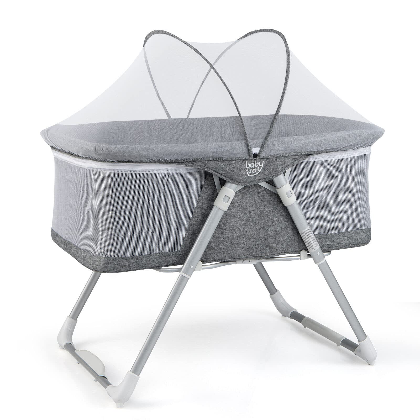 BABY JOY 2-in-1 Rocking Bassinet for Newborns - Adjustable Height, Breathable Mesh, Detachable Curtain & Mattress - Portable Folding Crib with Travel Bag - Perfect for Nursery, Bedroom & Travel