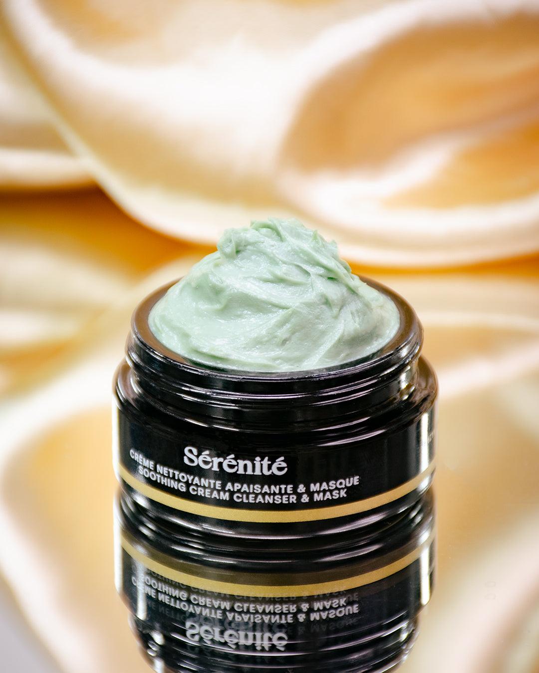 Gentle Sérénité Cream Cleanser & Brightening Radiance Mask with AHA Fruit Acids + Papaya Enzymes for Sensitive Skin – Perfect for Daily Cleansing & Weekly Glow Boosting