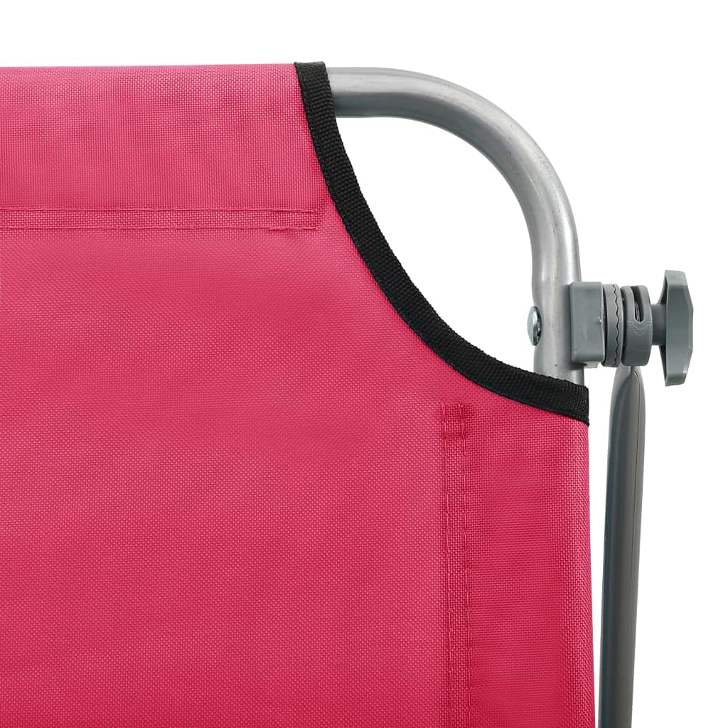 vidaXL Adjustable Foldable Sun Lounger with Canopy - Modern Outdoor Sunbed with Powder-Coated Steel Frame in Pink | Perfect for Poolside, Beach, Patio & Garden Relaxation