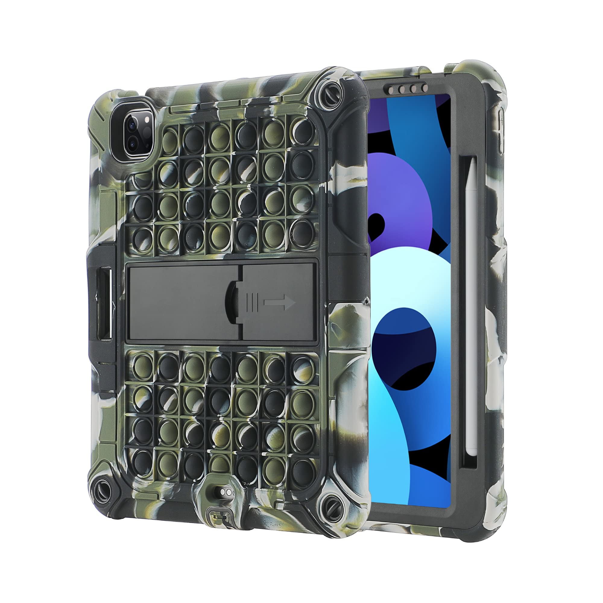 Shockproof iPad Air 5th/4th Gen & iPad Pro 11 Case (2018-2022) - 10.9 Inch Protective Cover with Pencil Holder, Kickstand & Shoulder Strap | Camouflage Design for Work, Travel & School Use
