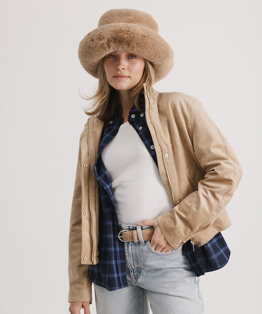 Parker Faux Fur Bucket Hat for Women - Winter Warm Fashion Beanie with Ear Flaps - Perfect for Outdoor Activities, Skiing & Snowboarding
