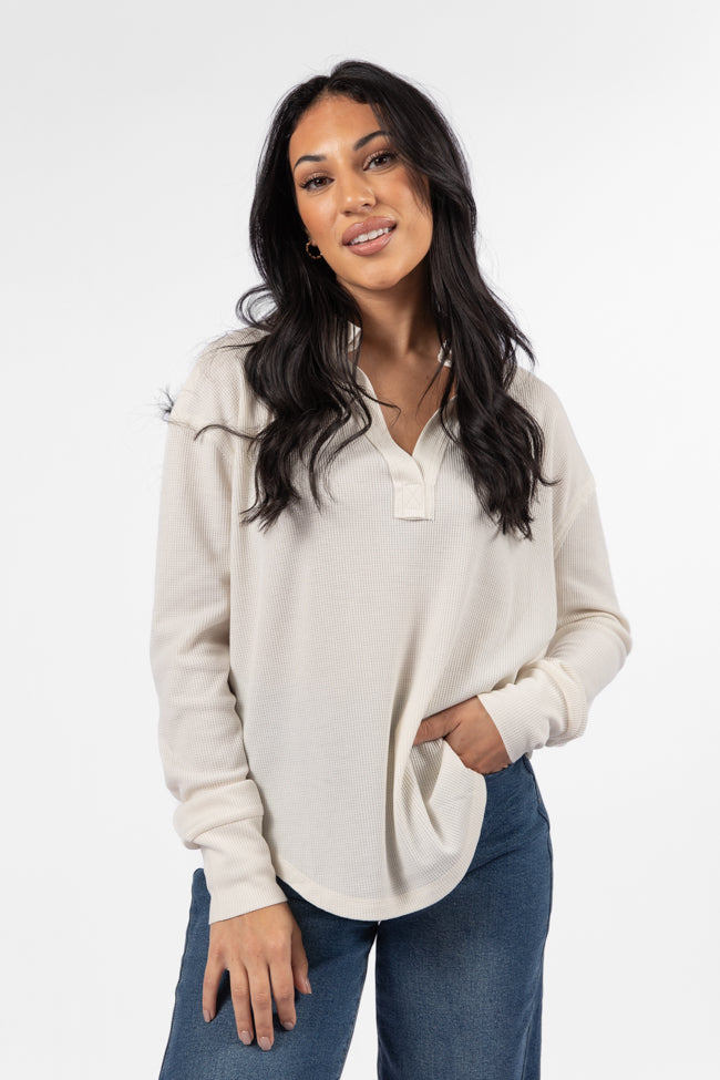 Stylish Cream Waffle Knit Collared Top for Women | Comfortable & Fashionable Blouse | Perfect for Office Wear, Date Nights & Casual Outfits