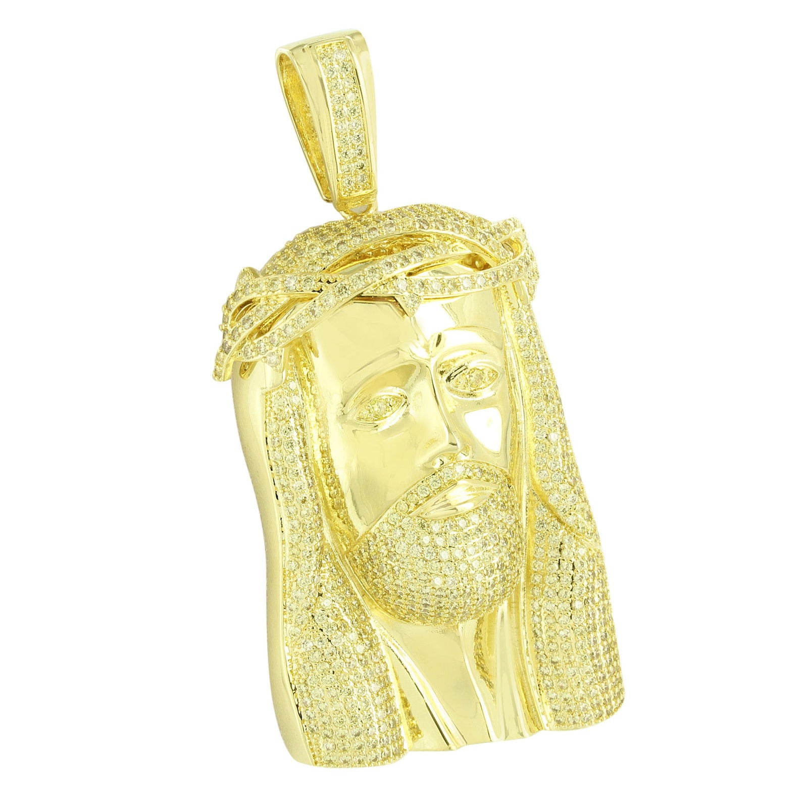 Jesus Face Pendant Necklace - 18K Gold Plated Religious Jewelry with Cubic Zirconia Stones - Perfect for Church, Baptism & Christian Gifts