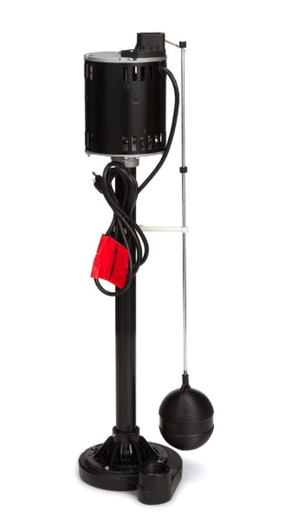 1/2 HP Cast Iron Pedestal Sump Pump with Adjustable Float Switch - 65 GPM, Low Profile Design for Basement & Crawl Space Water Removal - Heavy Duty Column Pump for Home Flood Prevention (7.3 Amps)