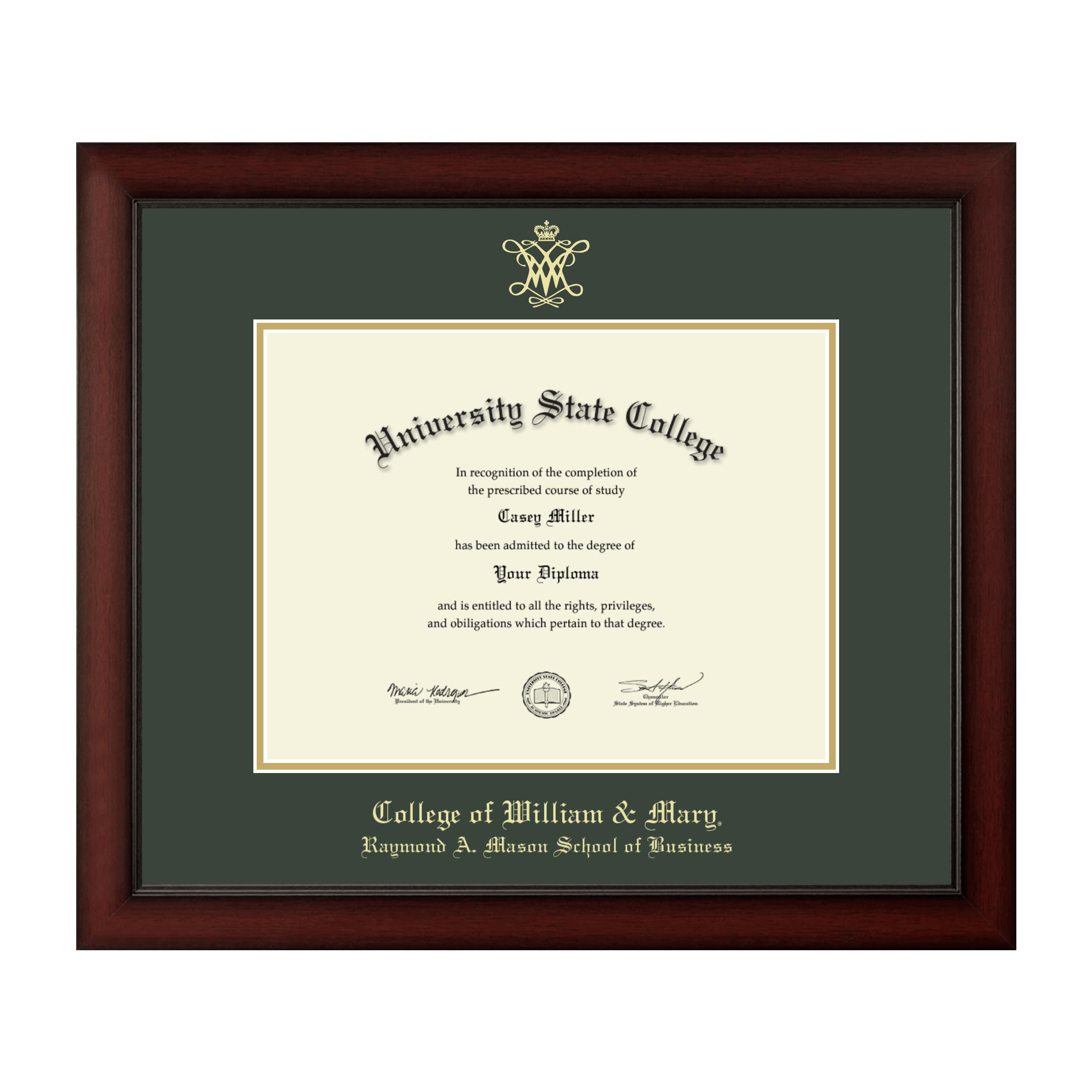 William & Mary Raymond A. Mason School of Business Diploma Frame 13x10 Inches - Gold Embossed Display for Bachelor's, Master's & PhD Degrees - Perfect for Graduation Gifts & Office Decor