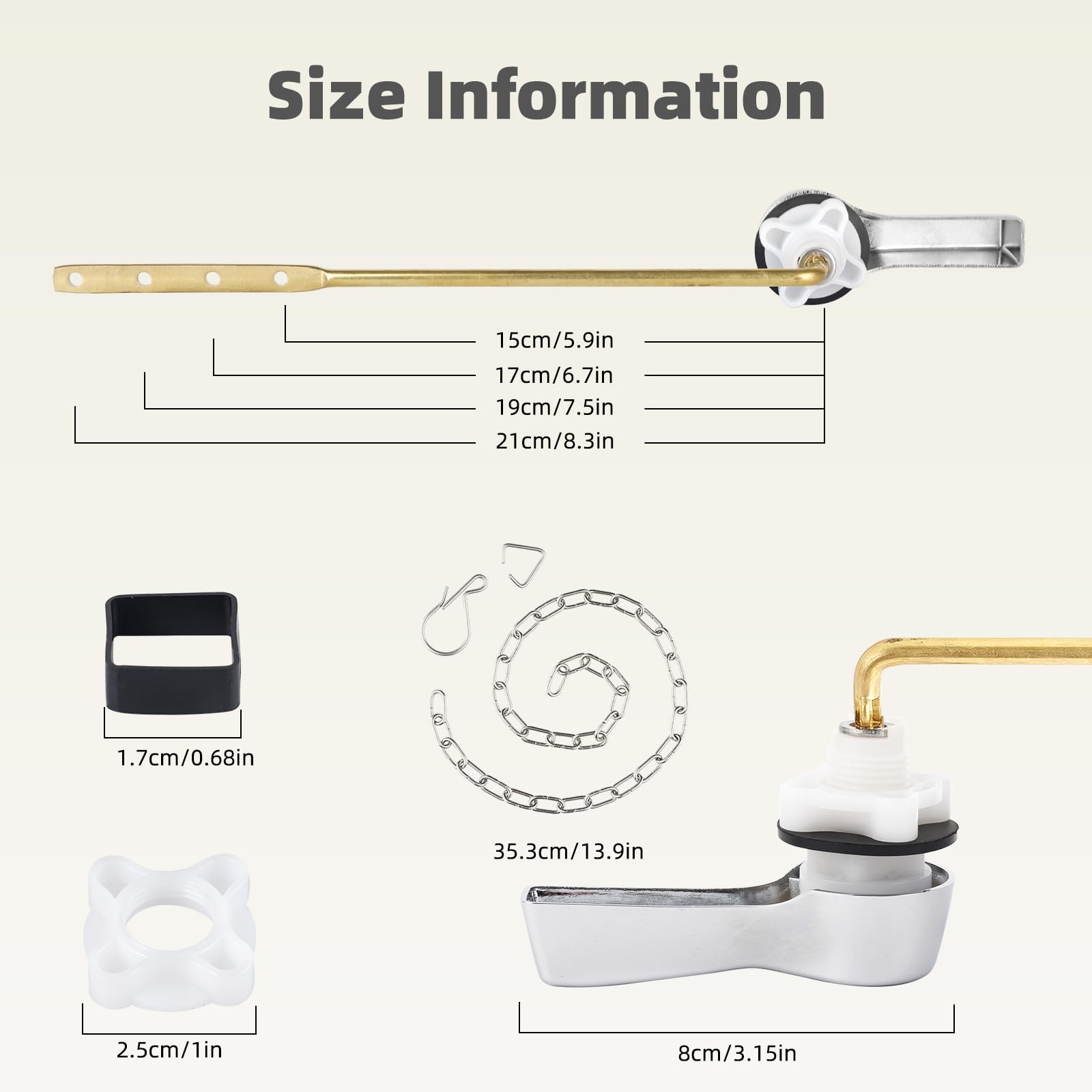 iFealClear 2 Pack Universal Front Mount Toilet Tank Flush Lever Replacement - Solid Brass Chrome Plated with Stainless Steel Chains - Easy Installation for Home Bathroom Repair & Maintenance