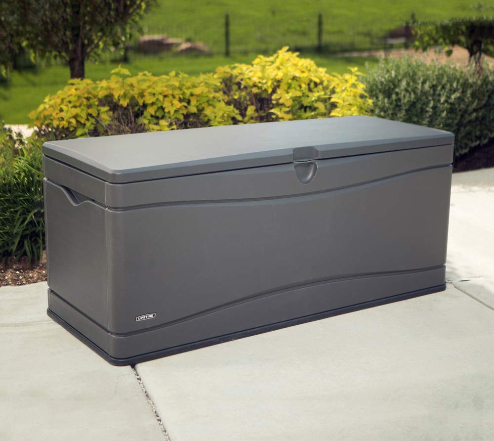 LIFETIME 60298 Heavy Duty 130-Gallon Outdoor Storage Deck Box - Waterproof & Weather-Resistant - Perfect for Patio Furniture Covers, Pool Toys, and Garden Tools Storage (Gray)