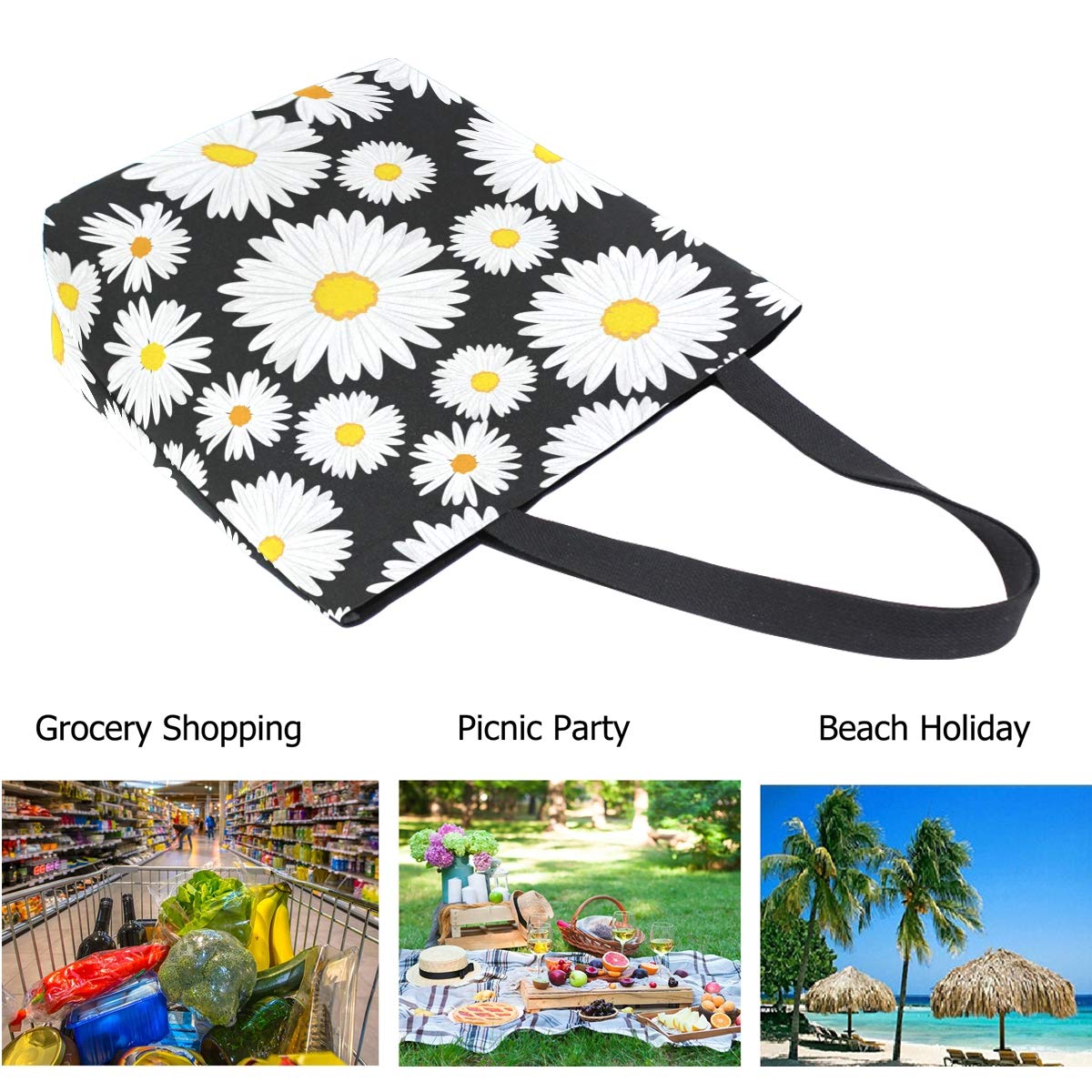 Stylish Extra Large Printed Shoulder Tote Bag - Durable Beach Bag, Travel Weekender, Gym & Grocery Shopping Tote - Perfect for Vacation, Work Commute & Daily Errands