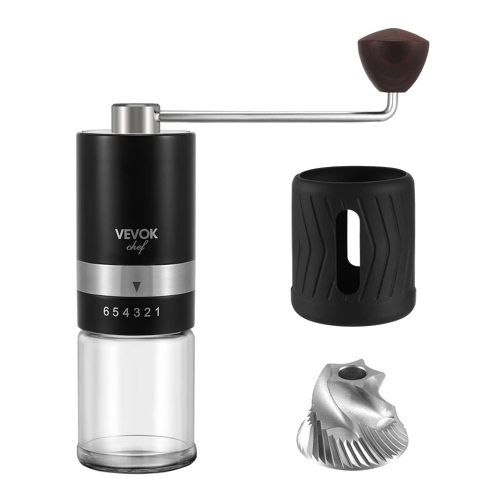 Premium Manual Coffee Grinder - Adjustable Stainless Steel Conical Burr Mill with 6 Coarseness Levels for Espresso, French Press & Pour Over | Portable Hand Crank Coffee Bean Grinder for Home, Camping & Travel