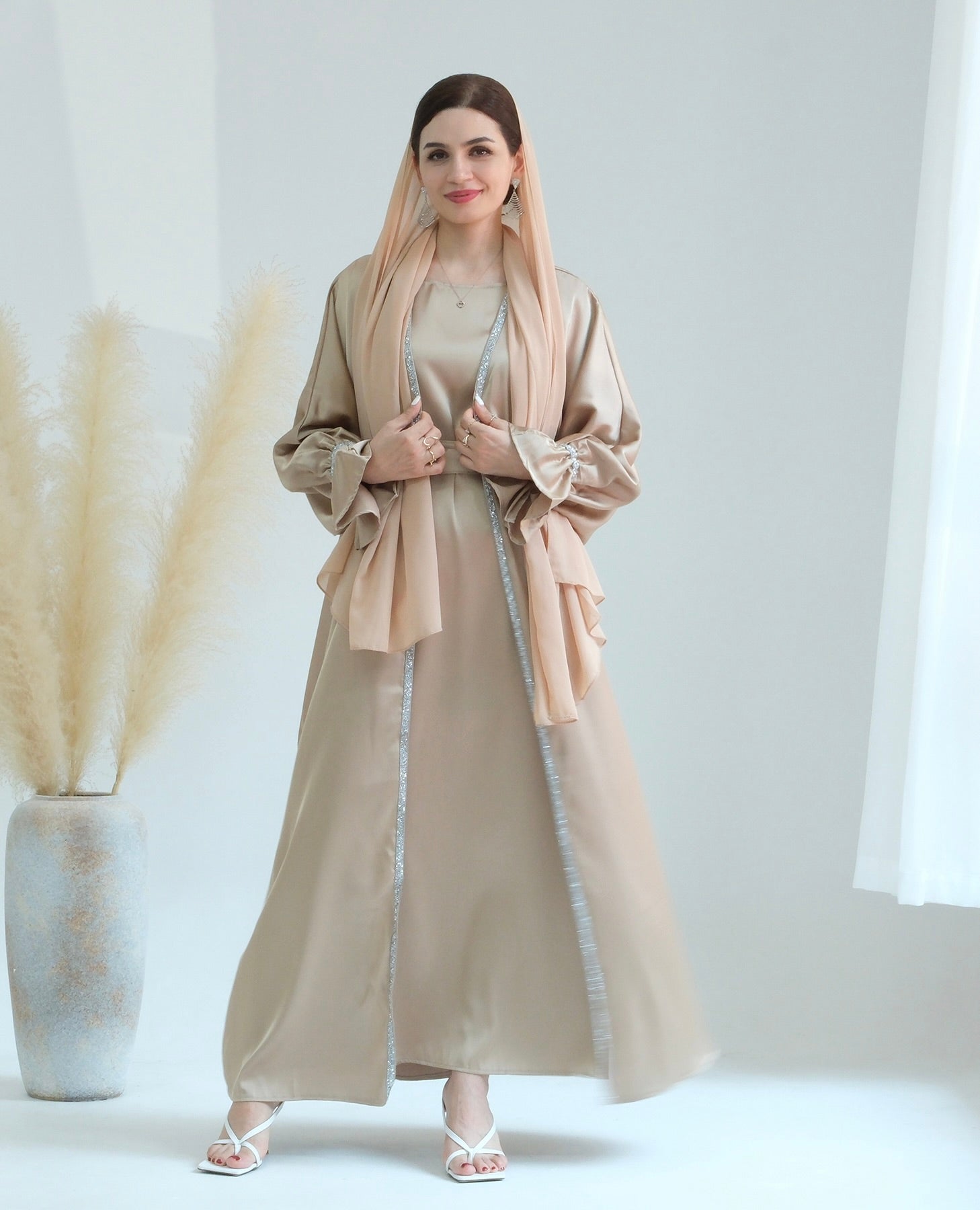 Aria2 Women's 3-Piece Matching Set - Champagne Lace Loungewear for Bridal Shower, Honeymoon & Romantic Getaways