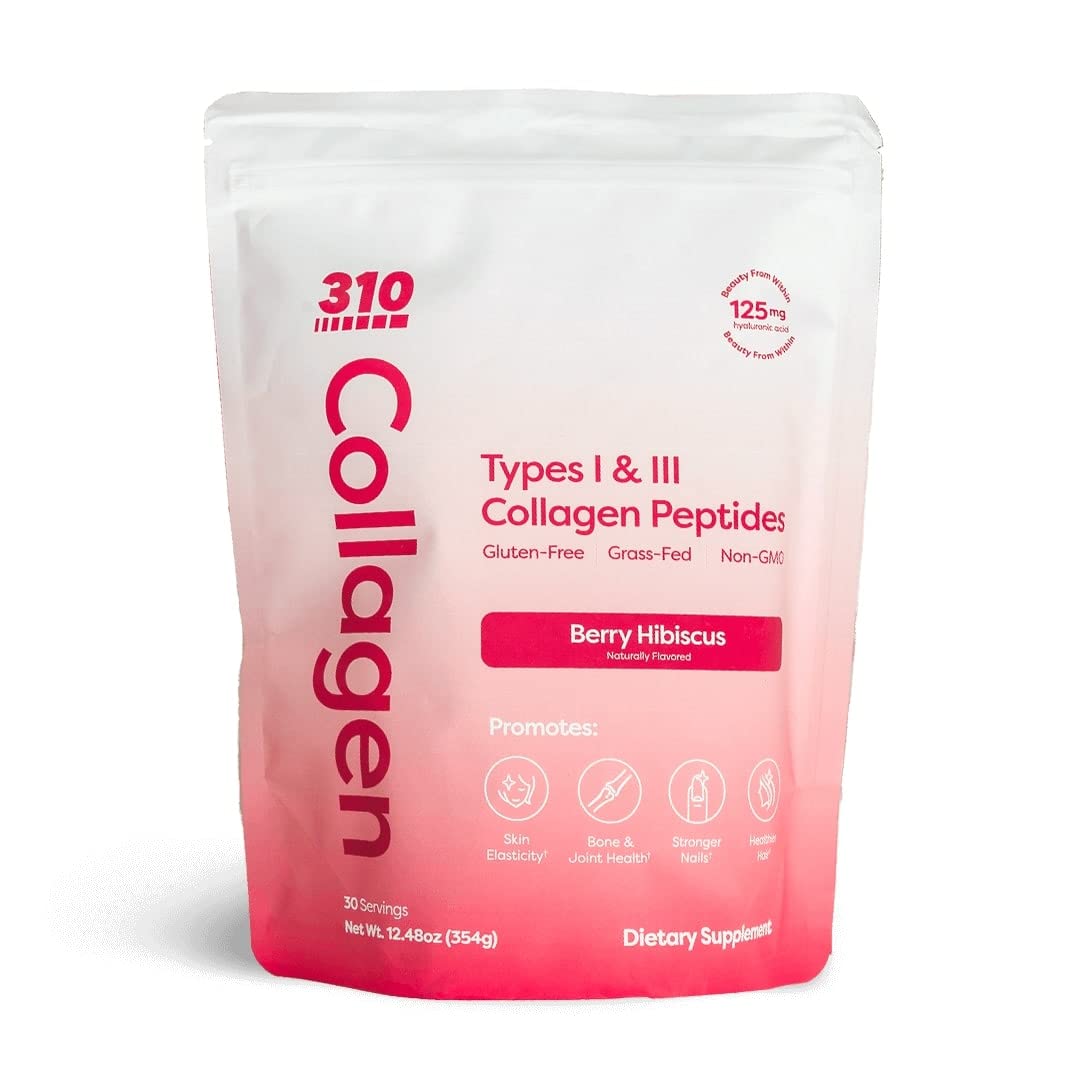 310 Nutrition Collagen Peptides Protein Powder - Hydrolyzed Collagen Supplement with Vitamins C, D & E - Keto & Paleo Friendly - Berry Hibiscus Flavor (30 Servings) for Skin, Hair & Joint Health - Perfect for Smoothies, Coffee & Baking