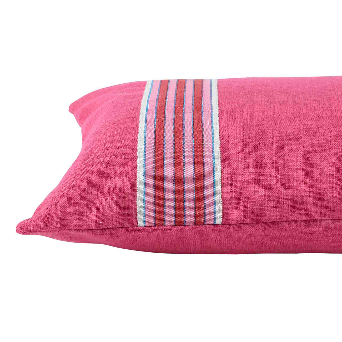 Hot Pink Cotton Cushion with Arya Stripe Red/Pink Tape - Soft Throw Pillow for Sofa, Bed, Chair - Home Decor & Living Room Accessories