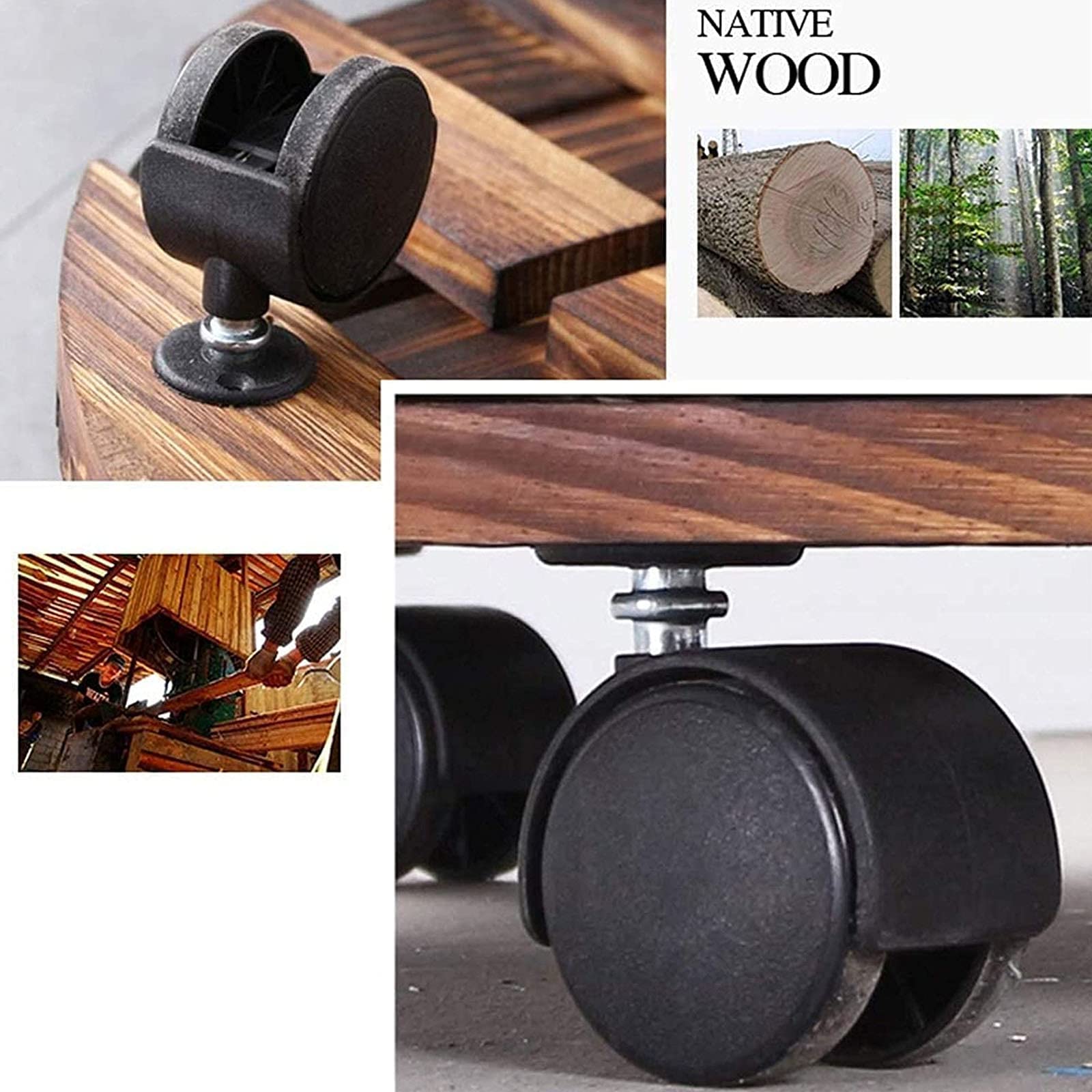 Wooden Pallet Caddy with Wheels - 5 Size Square Plant Stand for Flower Pots, Patio & Outdoor Use - Heavy Duty Roller Tray for Easy Moving - Perfect for Garden, Deck, and Indoor Plant Display