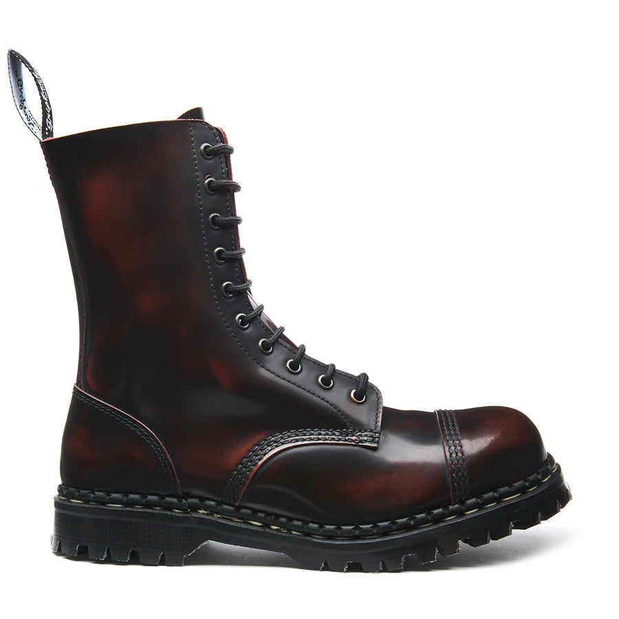 GRIPFAST Burgundy Rub Off 10 Eye Steel Toe Derby Boots - OSHA Compliant Work Boots for Men, Durable Safety Shoes for Construction & Industrial Work