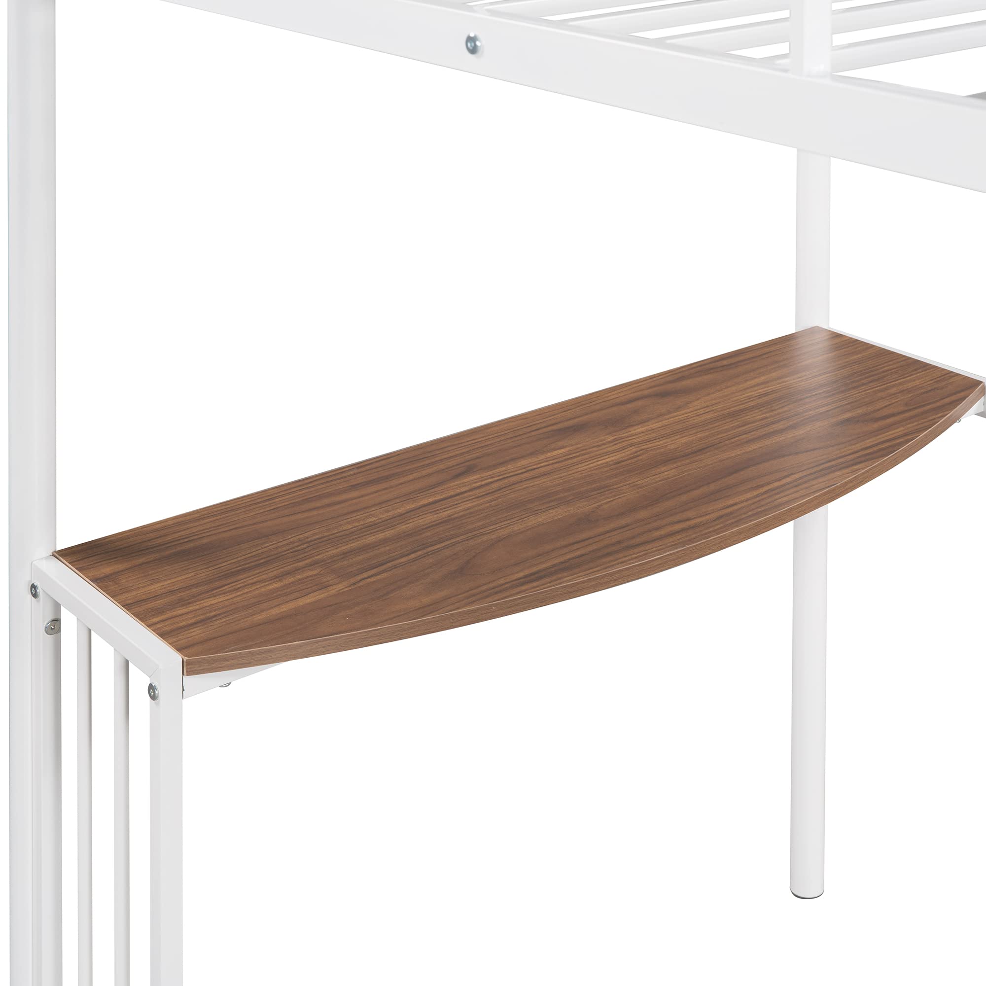 Twin Over Full Metal Bunk Bed with Study Desk, Safety Ladder & Reinforced Slats - Space Saving Kids Bedroom Furniture (White) - Perfect for Small Rooms, Shared Kids' Bedrooms & Dormitories
