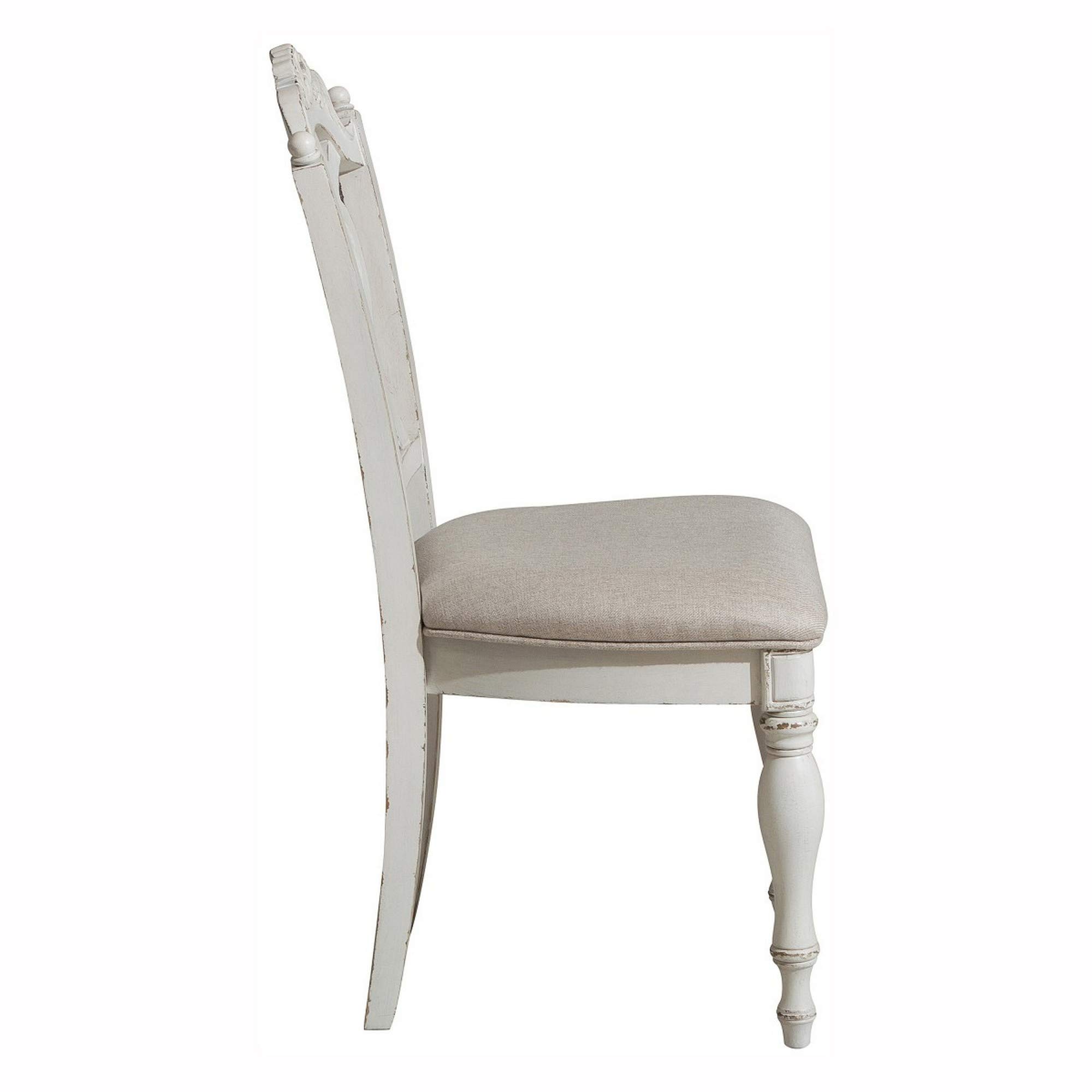Benjara Victorian Style Writing Desk Chair with Engraved Backrest - White Antique Office Chair for Study, Home Office & Library - Elegant Wooden Accent Chair with Carved Details