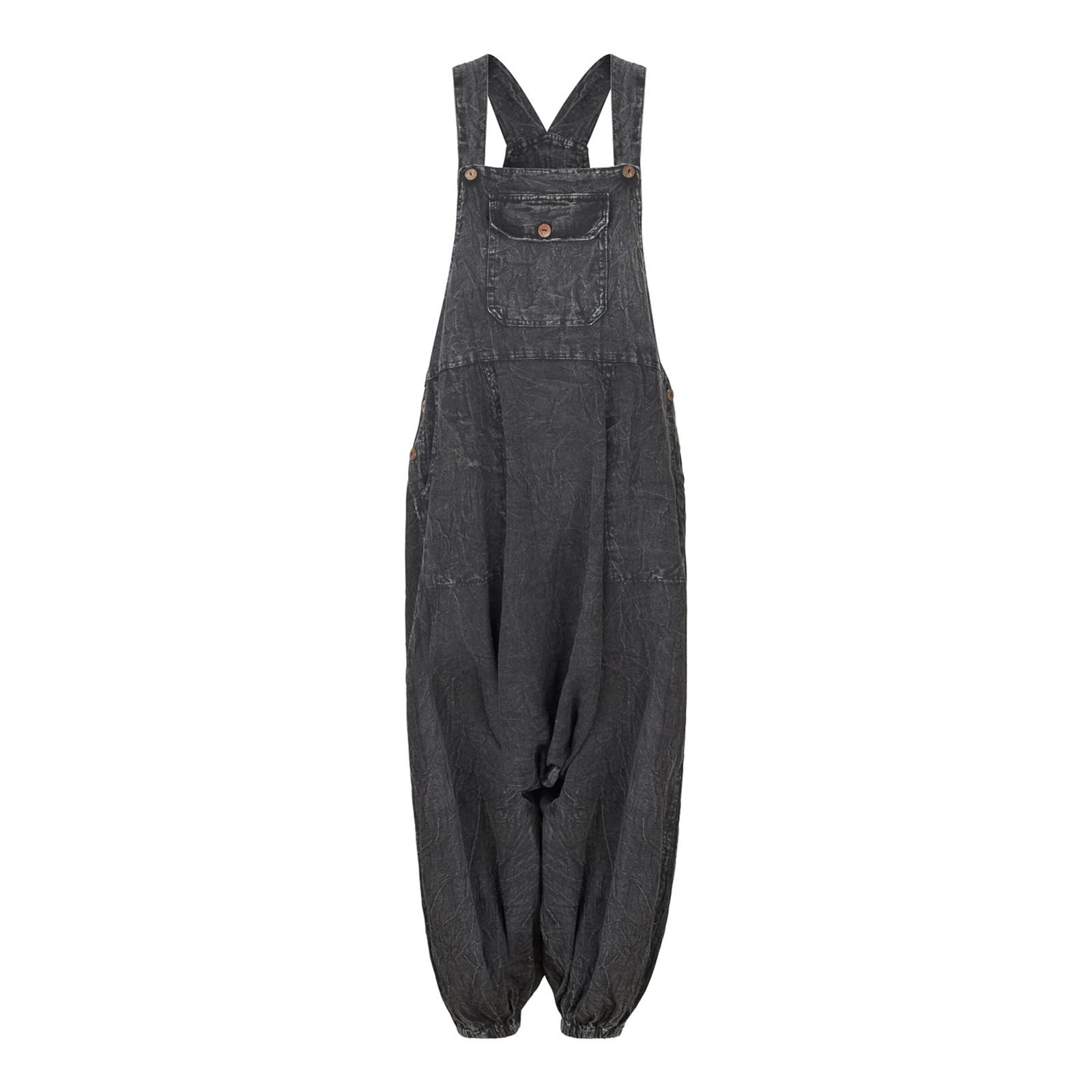 Women's Sleeveless Overalls Jumpsuit - Casual Solid Summer Wide Leg Bib Pants with Buttons (Red, Grey, M) | Perfect for Outdoor Activities, Beach Vacations & Summer Fashion