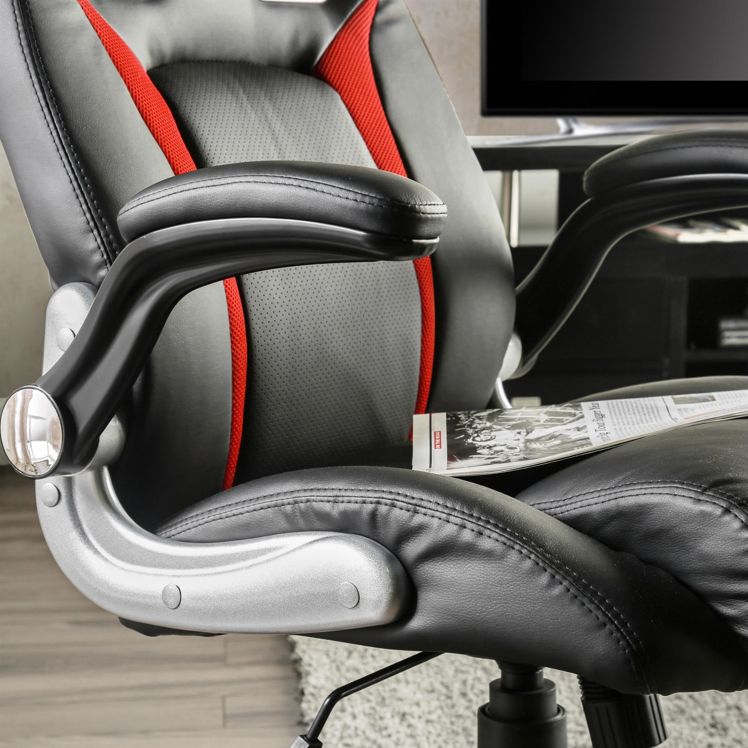 Furniture of America Trevor Black Faux Leather Adjustable Office Chair - Ergonomic Desk Chair for Home & Office Workspace