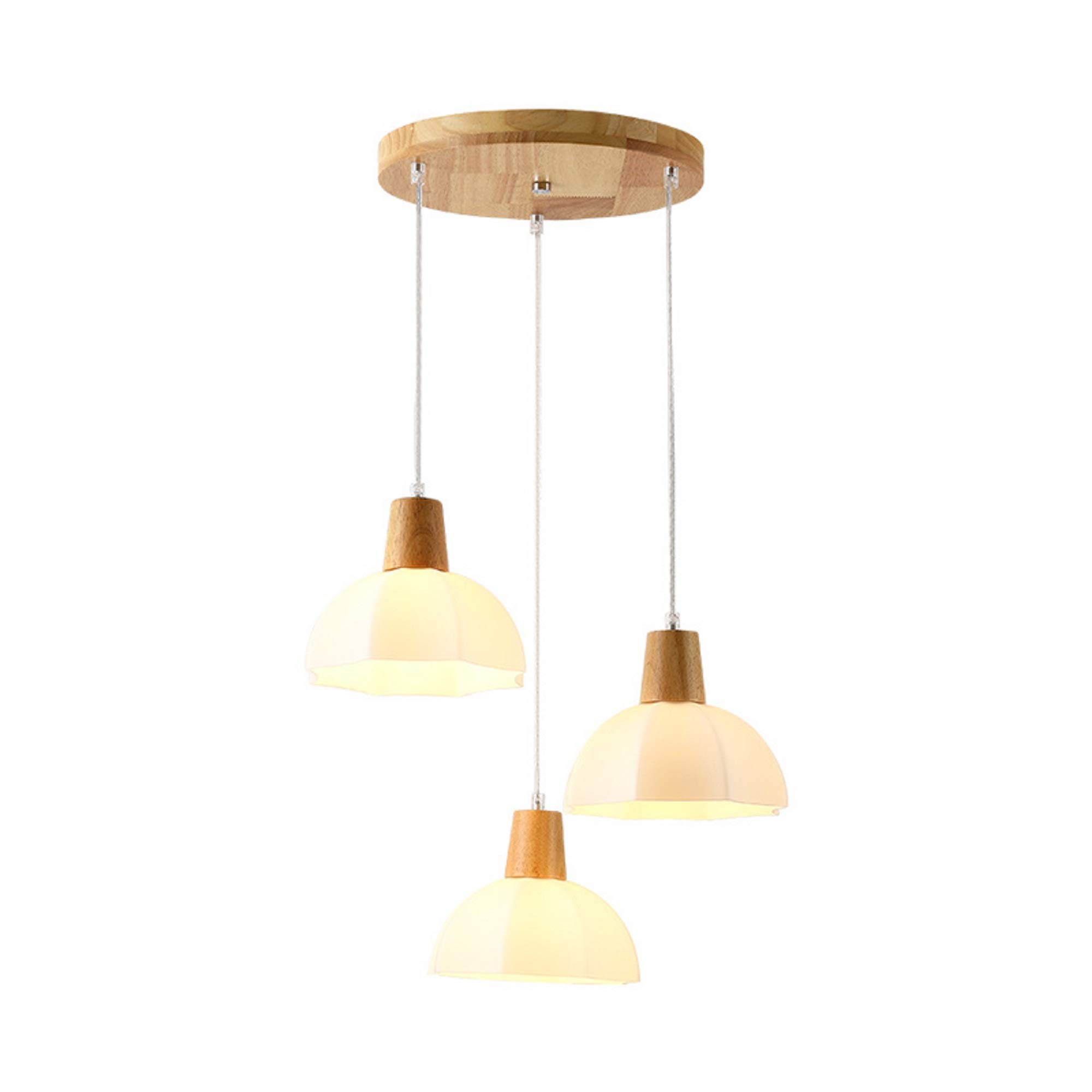 Modern White Wood Cluster Pendant Light with Opal Glass Shade - 3 Bulb Contemporary Hanging Lamp for Dining Room, Kitchen Island & Living Room Decor