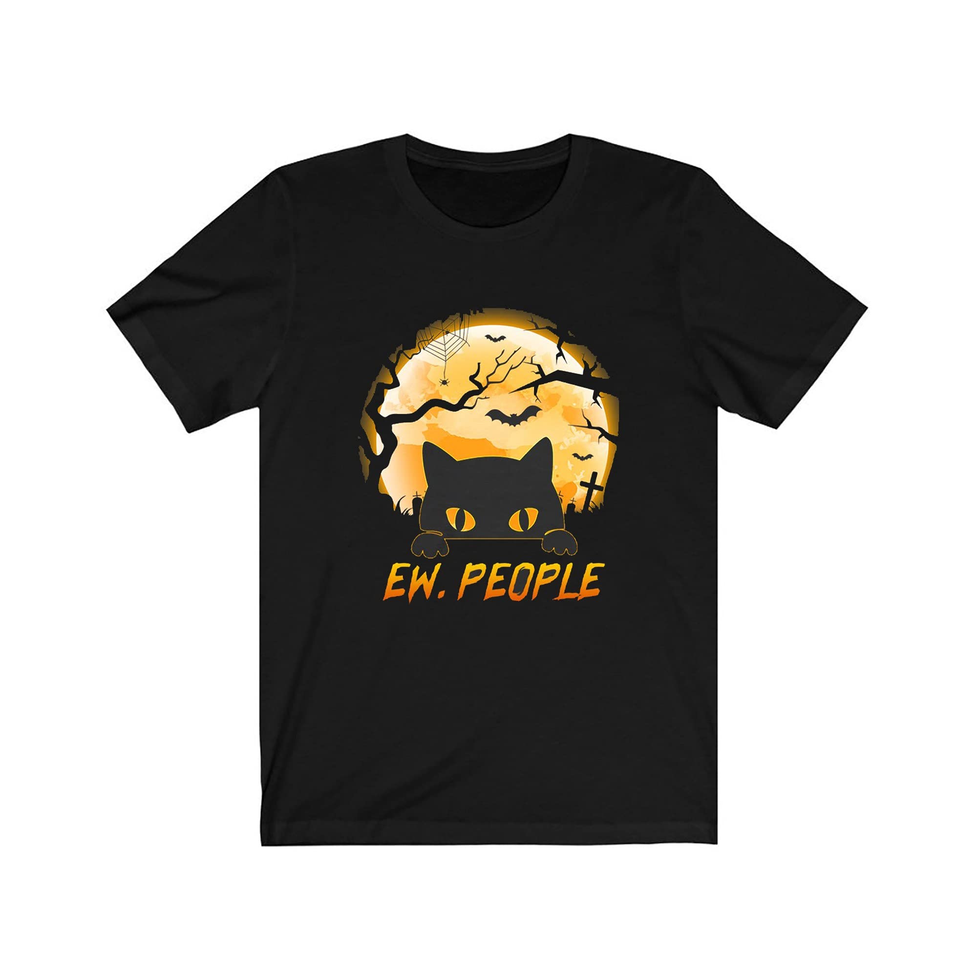 Happy Halloween Shirt - Ew People Black Cat Graphic Tee | Halloween Costume & Gift Idea for Women & Men | Perfect for Halloween Parties, Trick or Treating & Spooky Season Outfits