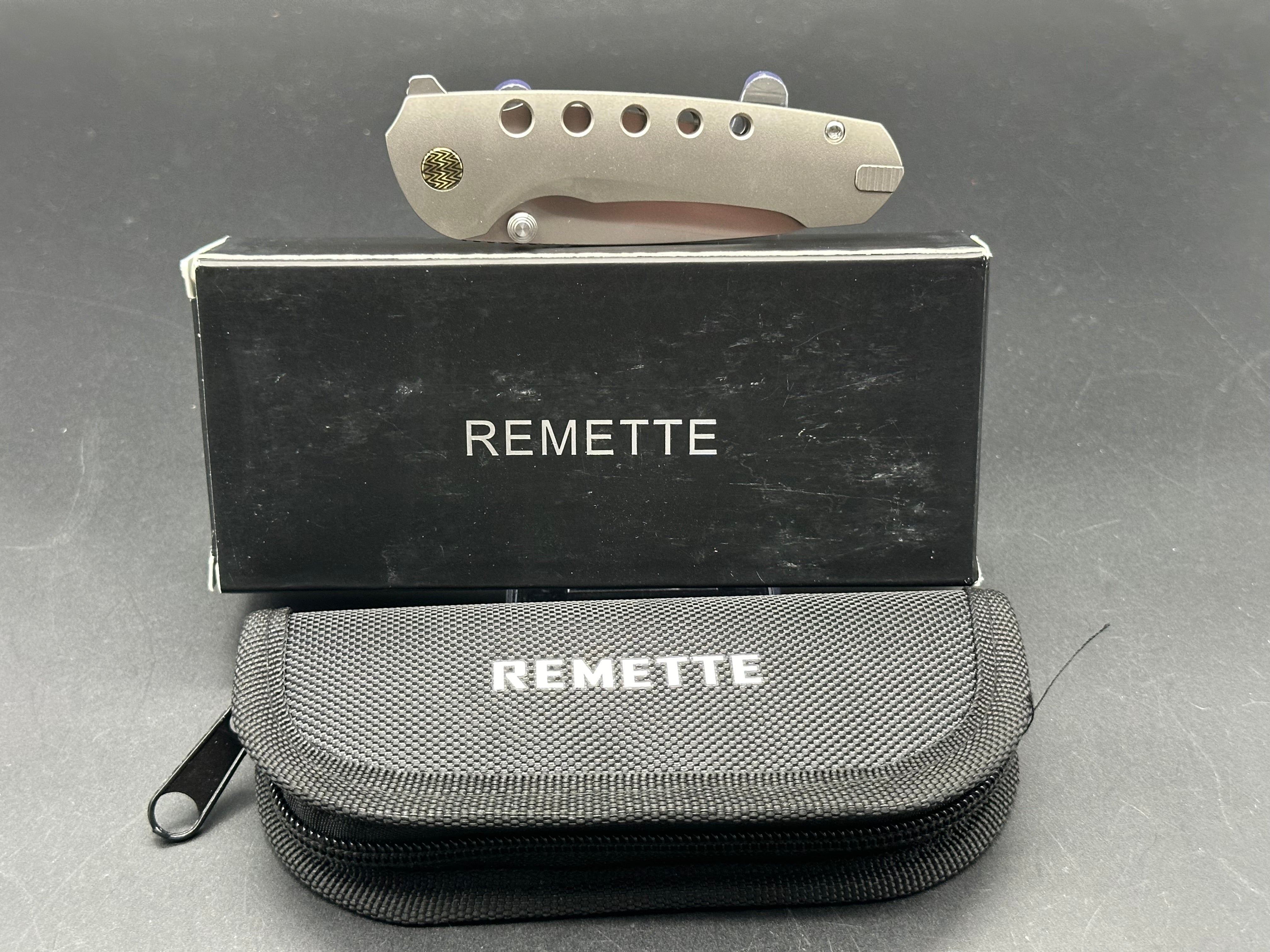 REMETTE BEE Pocket Knife - Orange Peel Titanium Handle with M390 Blade Steel & Titanium Toothpick | EDC Folding Knife for Camping, Hiking & Outdoor Survival