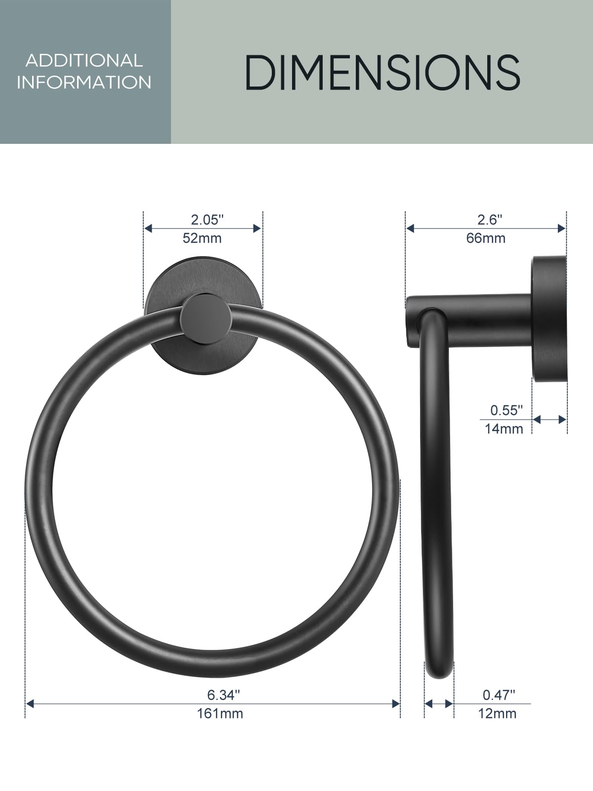 Matte Black Towel Ring - Wall Mounted Hand Towel Holder for Bathroom, Kitchen & RV - Durable Space Aluminum Round Towel Rack - Perfect for Small Spaces & Modern Home Decor