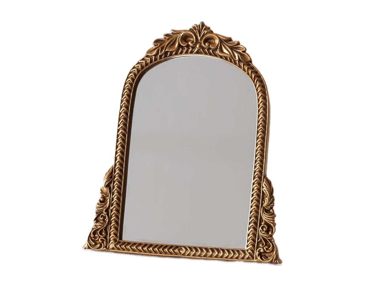 Antique Gold Vanity Mirror - Vintage Carved Arch Frame, 11.8