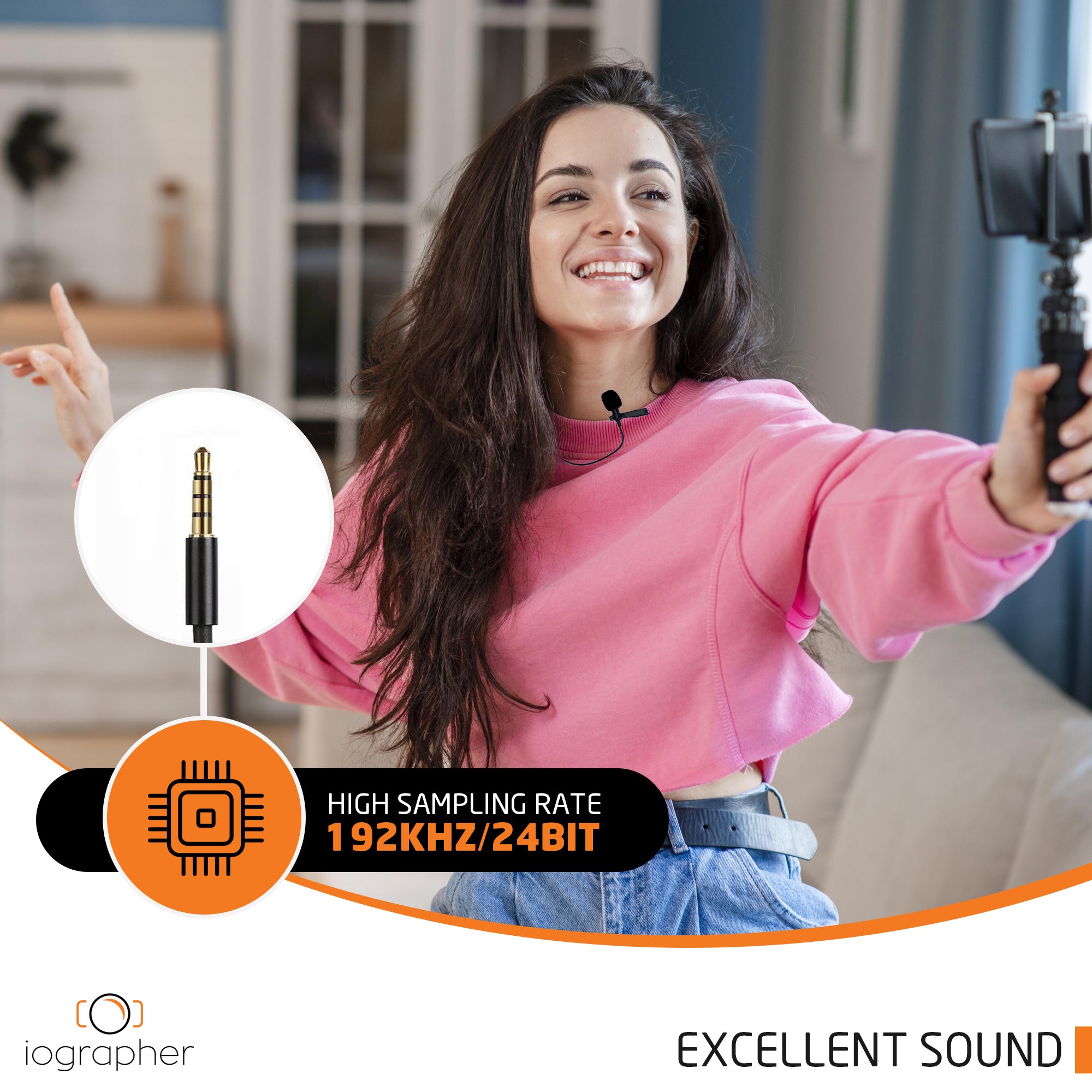 Professional Lavalier Microphone for iPhone, Android - Wireless Clip-on Mic for Recording, YouTube, TikTok, Live Streaming - Ideal for Vloggers, Podcasters & Content Creators