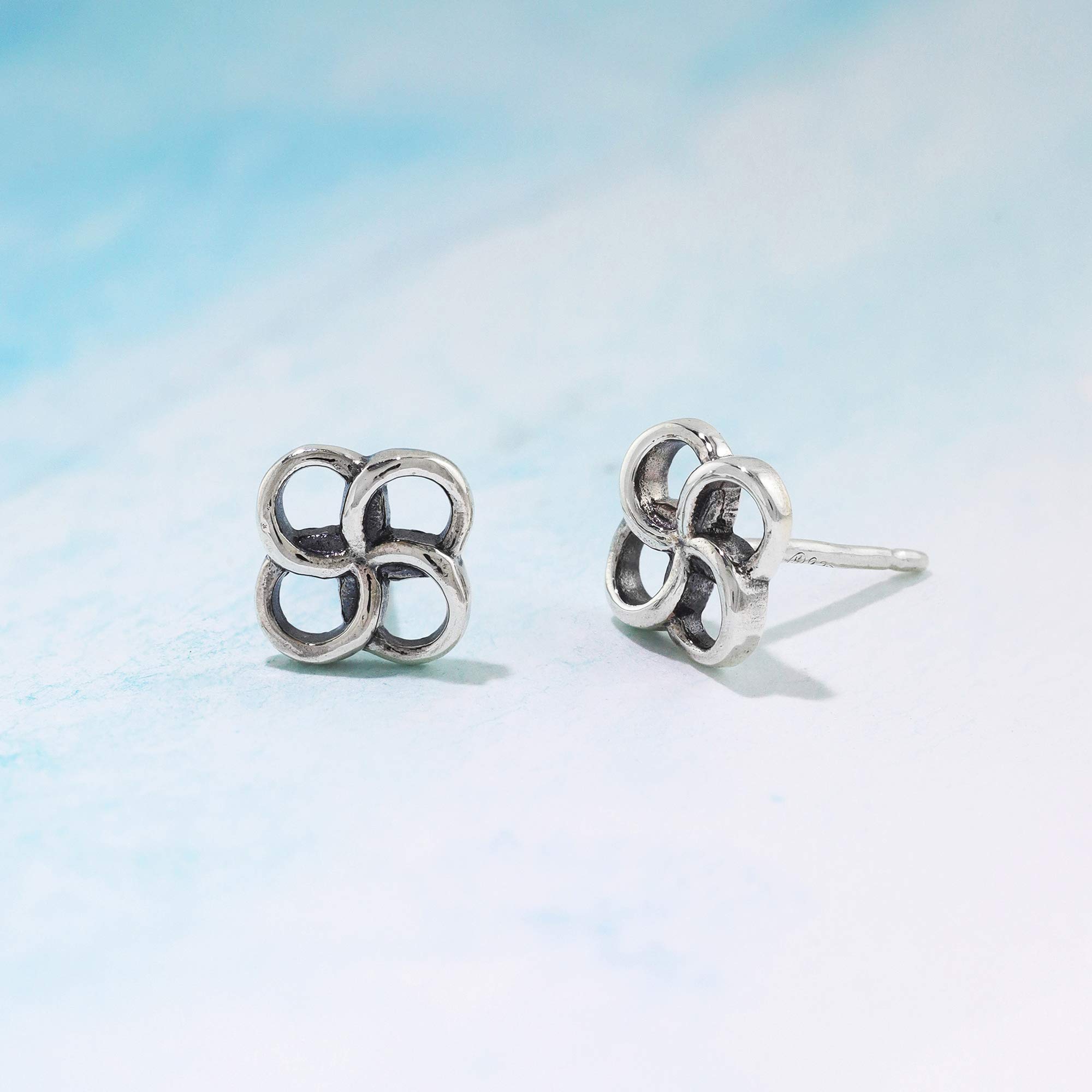 Boma Jewelry Sterling Silver Quatrefoil Knot Stud Earrings for Women - Dainty Hypoallergenic Ear Jewelry - Perfect for Everyday Wear, Date Night & Special Occasions
