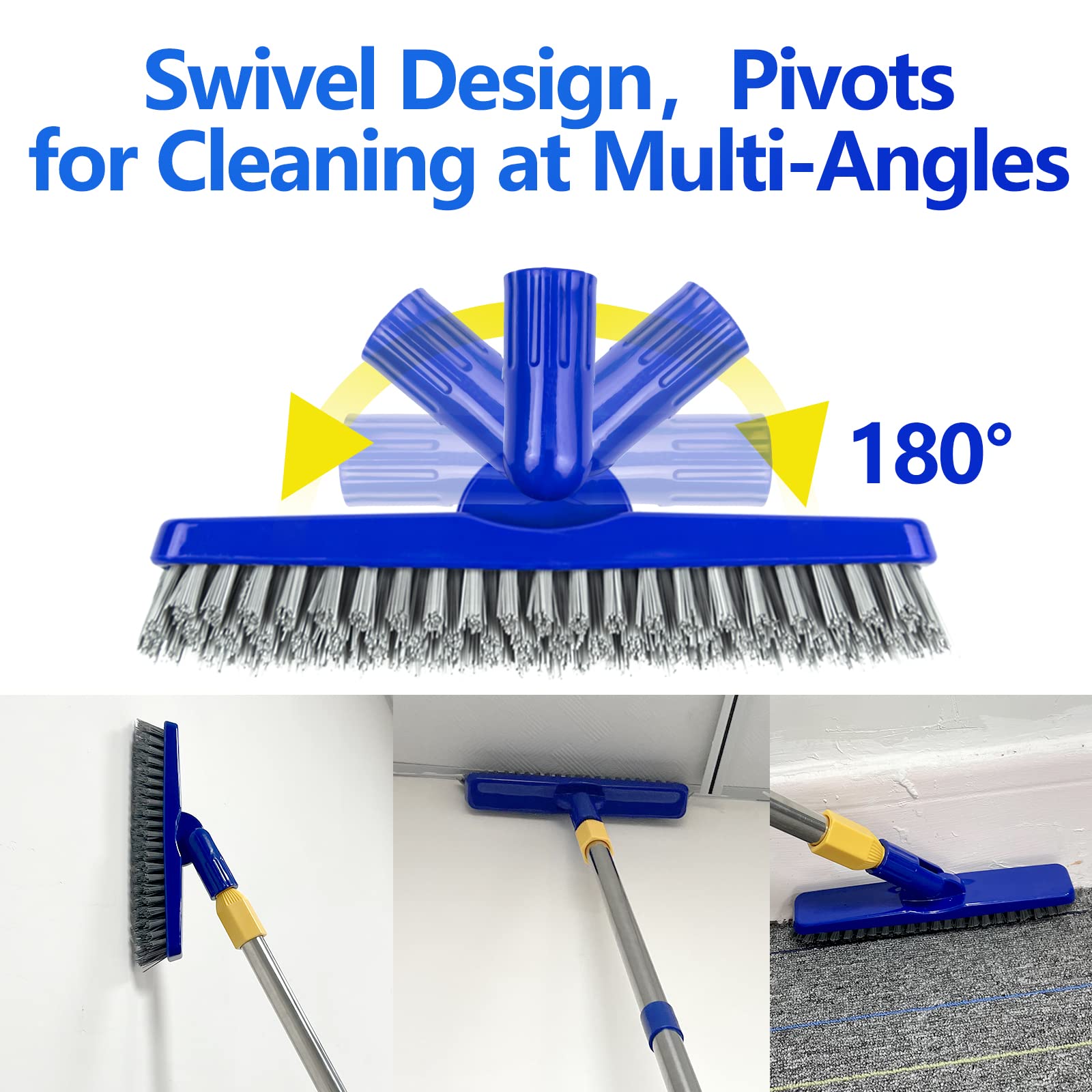 ITTAHO 2 Pack Grout Brush with Long Handle - 56.5'' Extendable Swivel Grout Cleaning Brush for Tile Floors, Bathroom, Shower & Baseboards - Heavy Duty V-Shape Grout Scrub Brush for Deep Cleaning Corners & Hard-to-Reach Areas - Perfect for Home, Kitchen & Commercial Use