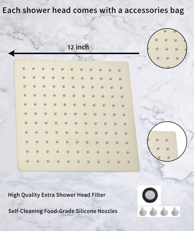 GGStudy 12 Inch High Pressure Square Shower Head - Stainless Steel Ultra Thin Rainfall Showerhead with 1/2
