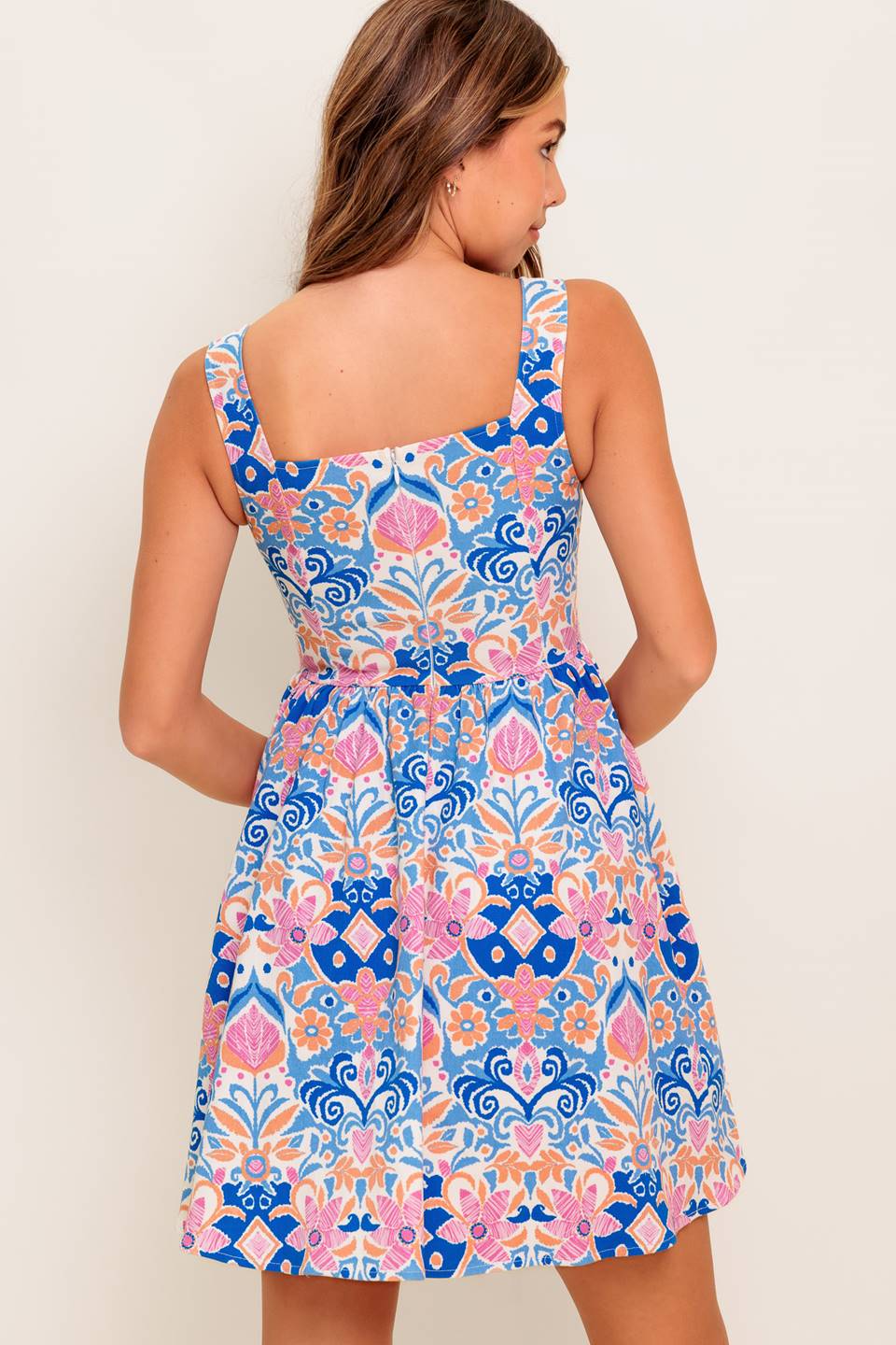 Kendra Blue Coral Print Mini Dress - Flowy Summer Beach Dress for Women, Perfect for Vacations, Parties & Date Nights