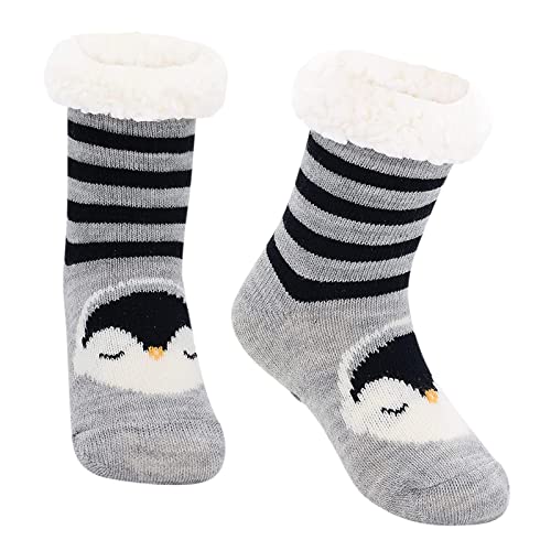 HelloBy Kids' Fleece-Lined Sherpa Slipper Socks - Warm Winter Thermal House Socks for Boys & Girls (Black, Size 13-15) - Cozy Indoor & Outdoor Wear for Playtime & Lounging