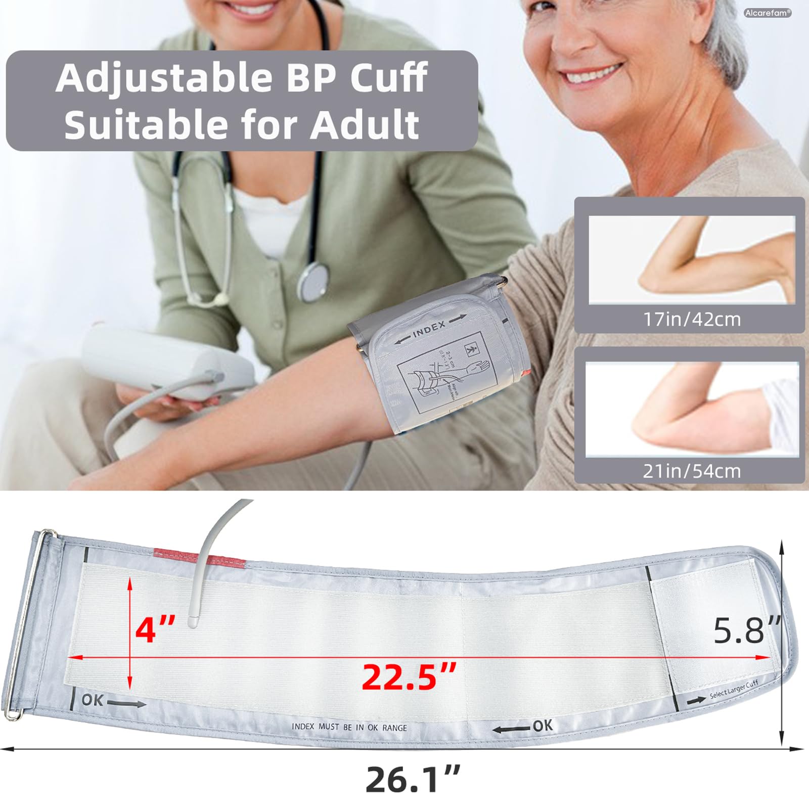 Extra Large Blood Pressure Cuff 9”-21” (22-54CM) - XL Replacement Cuff Compatible with Omron BP Monitor for Adults with Big Arms - Includes 6 Connectors - Ideal for Home Health Monitoring & Medical Use