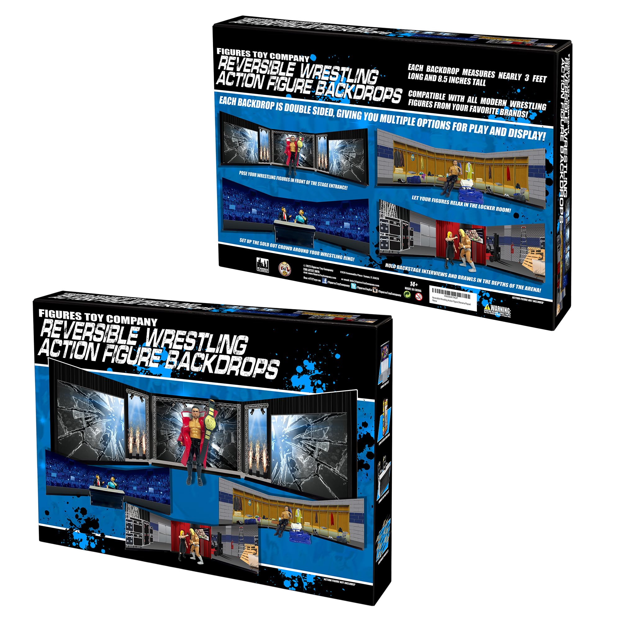 Reversible Wrestling Action Figure Backdrop Diorama - Dual-Sided Wrestling Ring Scene for WWE Collectibles - Perfect for Display, Photography & Toy Battles
