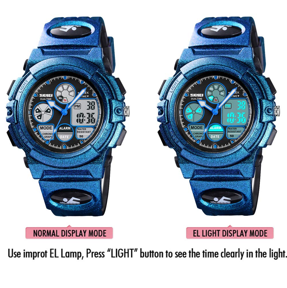 Boys Digital Sports Watch - 50M Waterproof Electronic Watch with LED Display - Blue - Perfect for Outdoor Activities, Swimming & School