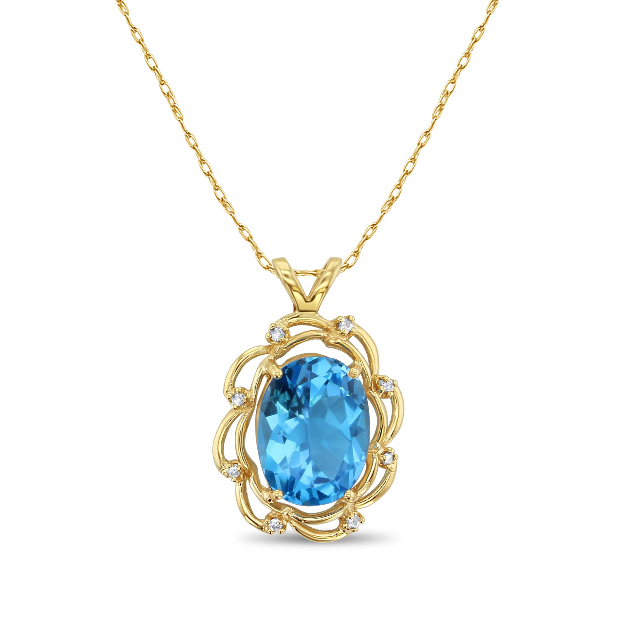 14k Yellow Gold Oval Blue Topaz Ring with Diamond Accents - Perfect for Engagement, Anniversary & Special Occasion Gifts