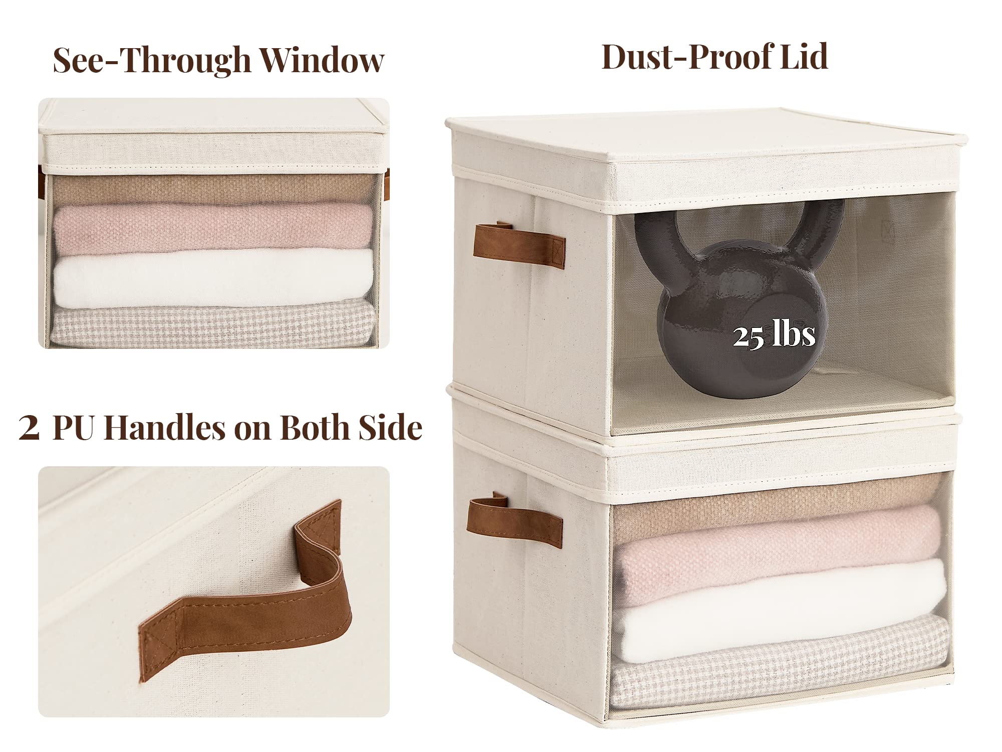 Foldable Fabric Storage Bin with Clear Window & Lid - Closet Organizer for Clothes, Toys, and Home Organization | Perfect for Bedroom, Nursery, and Office Storage