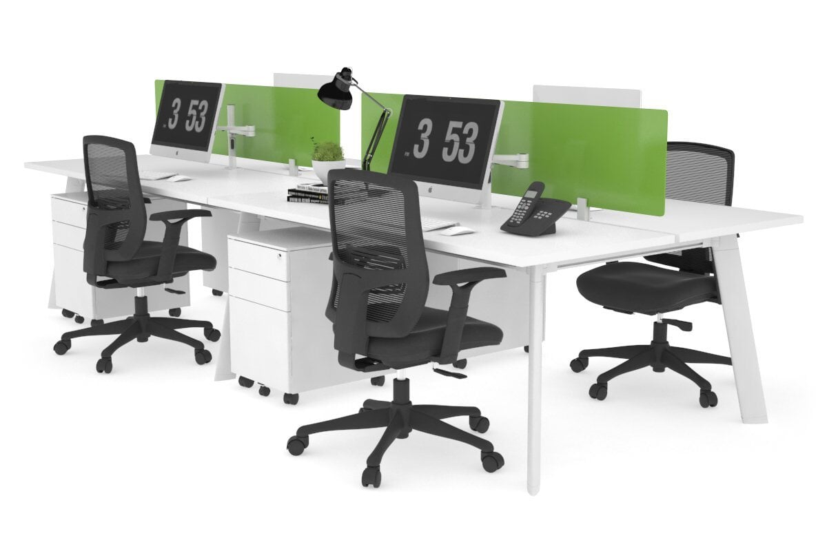 4-Person Workstation with White Frame - 1400L x 700W - Office Desk for Team Collaboration & Shared Workspace - Perfect for Open Offices, Coworking Spaces & Home Offices