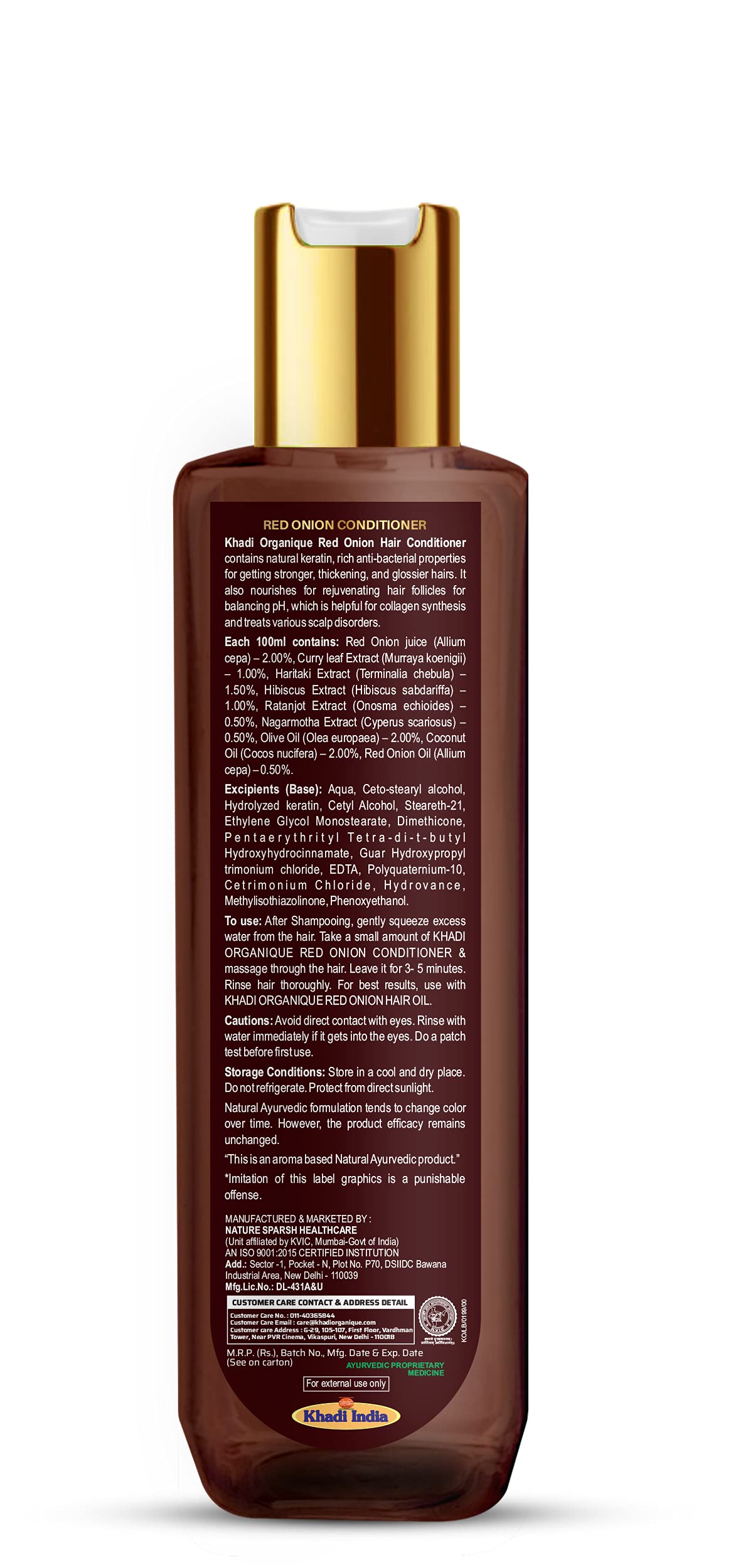 Khadi Organique Red Onion Hair Conditioner with Keratin Protein - Sulfate & Paraben Free for Damaged Hair Repair & Growth - Natural Deep Conditioning Treatment for Dry, Frizzy Hair - Perfect for Daily Use & Scalp Care